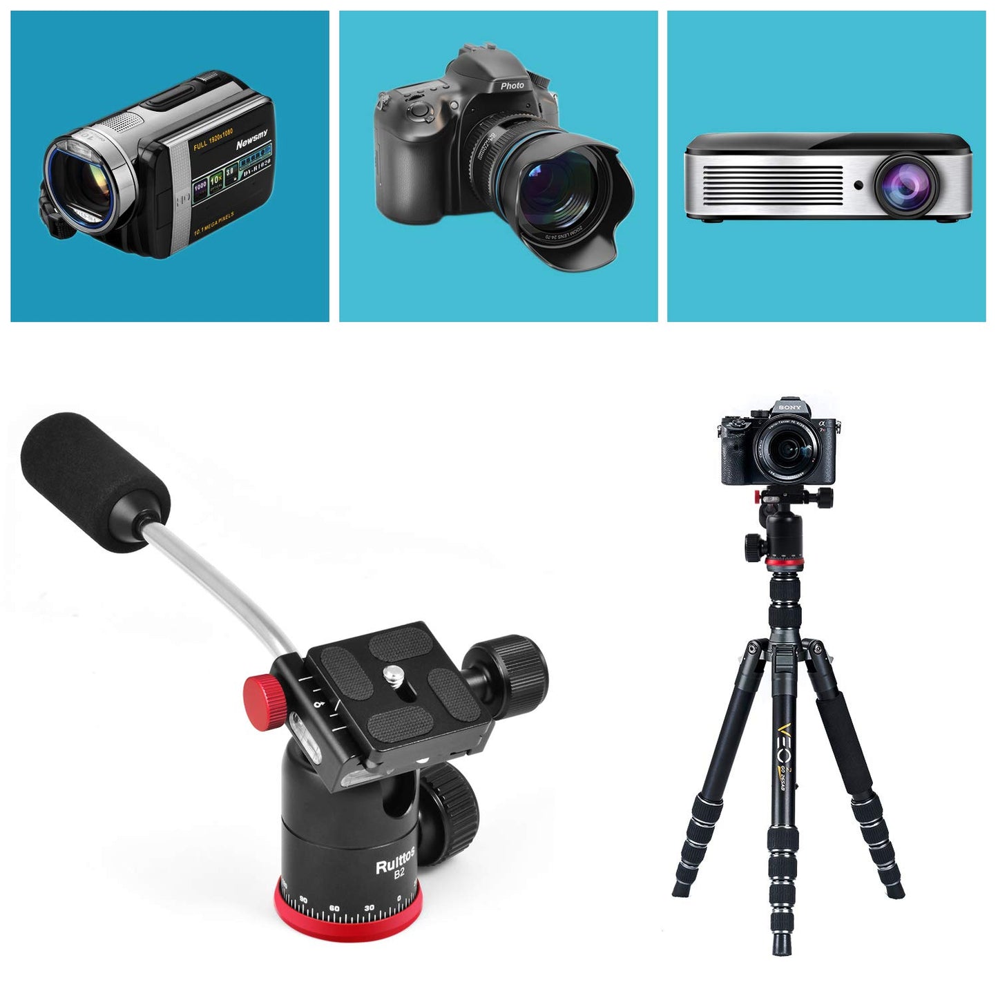 Tripod Ball Head, Ruittos Pan Head Camera Mount with Quick Release Shoe Plate and Handle, 360 Panoramic Ballhead for DSLR/SLR Camera Smart Phone