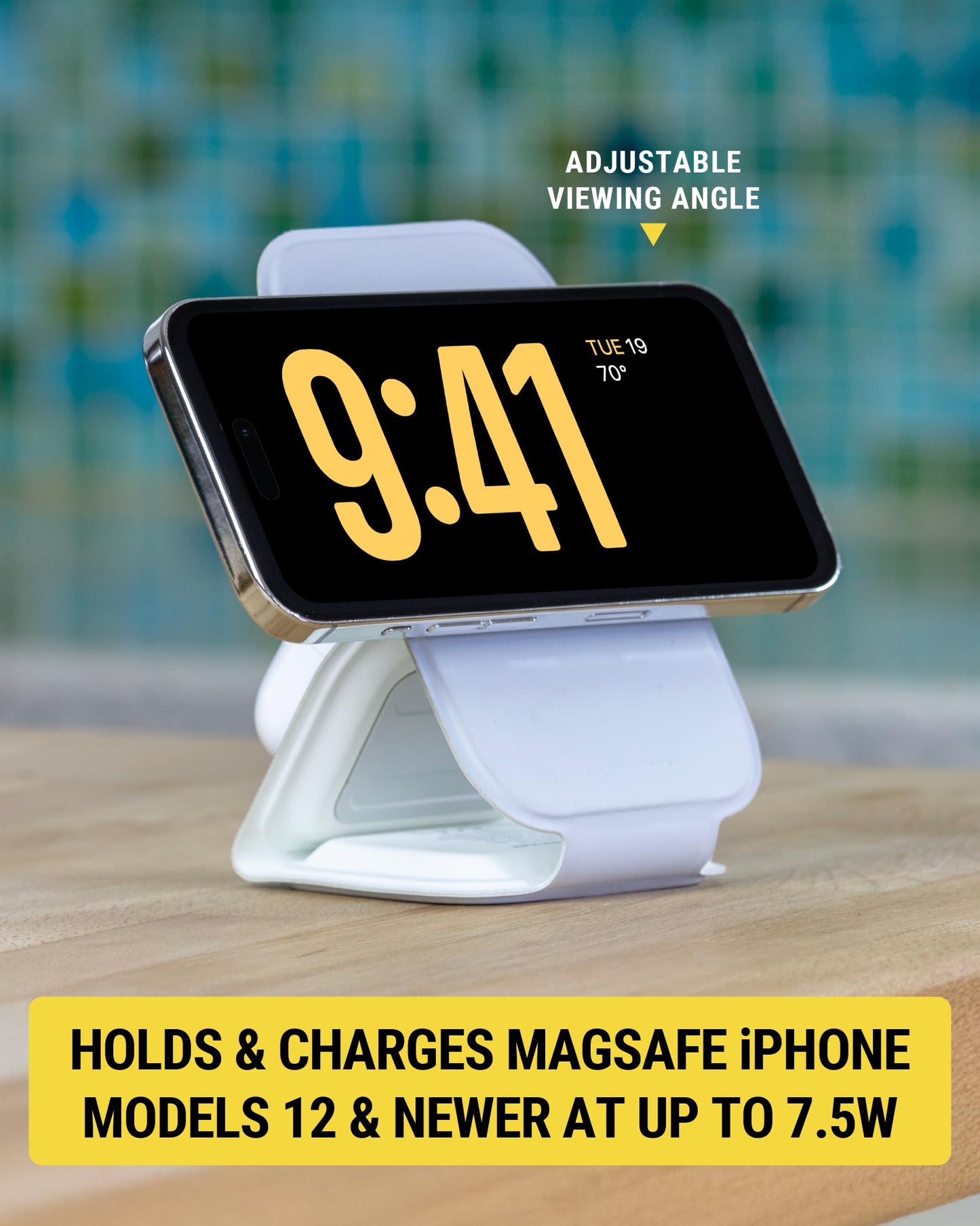 Scosche MSQFG2N1WT MagicMount Travel 2-in-1 Magnetic Dual Wireless Charging Station, Fast Charger Stand w/Foldable Flat Pad, Compatible with MagSafe