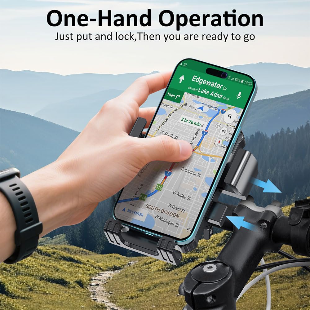 Prjrsme Bike Phone Holder, Handlebar Phone Mount for Bike and Motorcycle, Electric Scooter Mountain Bike, Adjustable Cell Phone Holder,Secure Holder