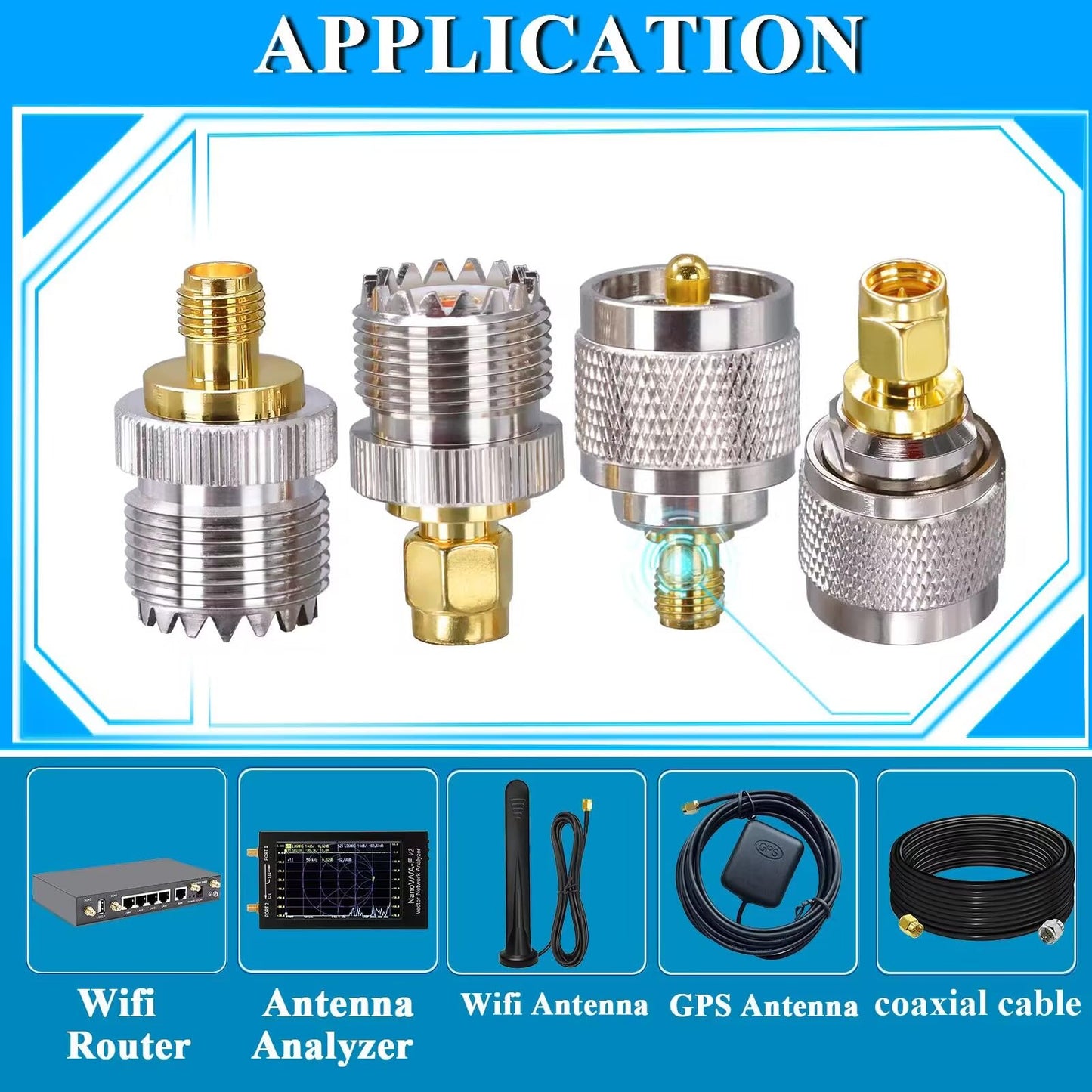 TUOLNK SMA to UHF PL259 CB Radio Antenna Adapter, PL259 to SMA Coax Cable Connectors, SO239 Coax Adapter Kit 4 Type Set for FPV Antennas, Coaxial