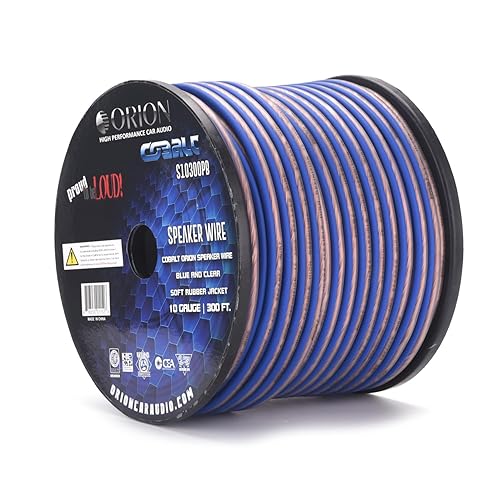 Orion Cobalt S10300PB 10 Gauge AWG (300-Ft Blue/Clear) High Powered Car Speaker Wire Roll, Surround Sound, Home Theater Speakers, RV Audio | 2x10