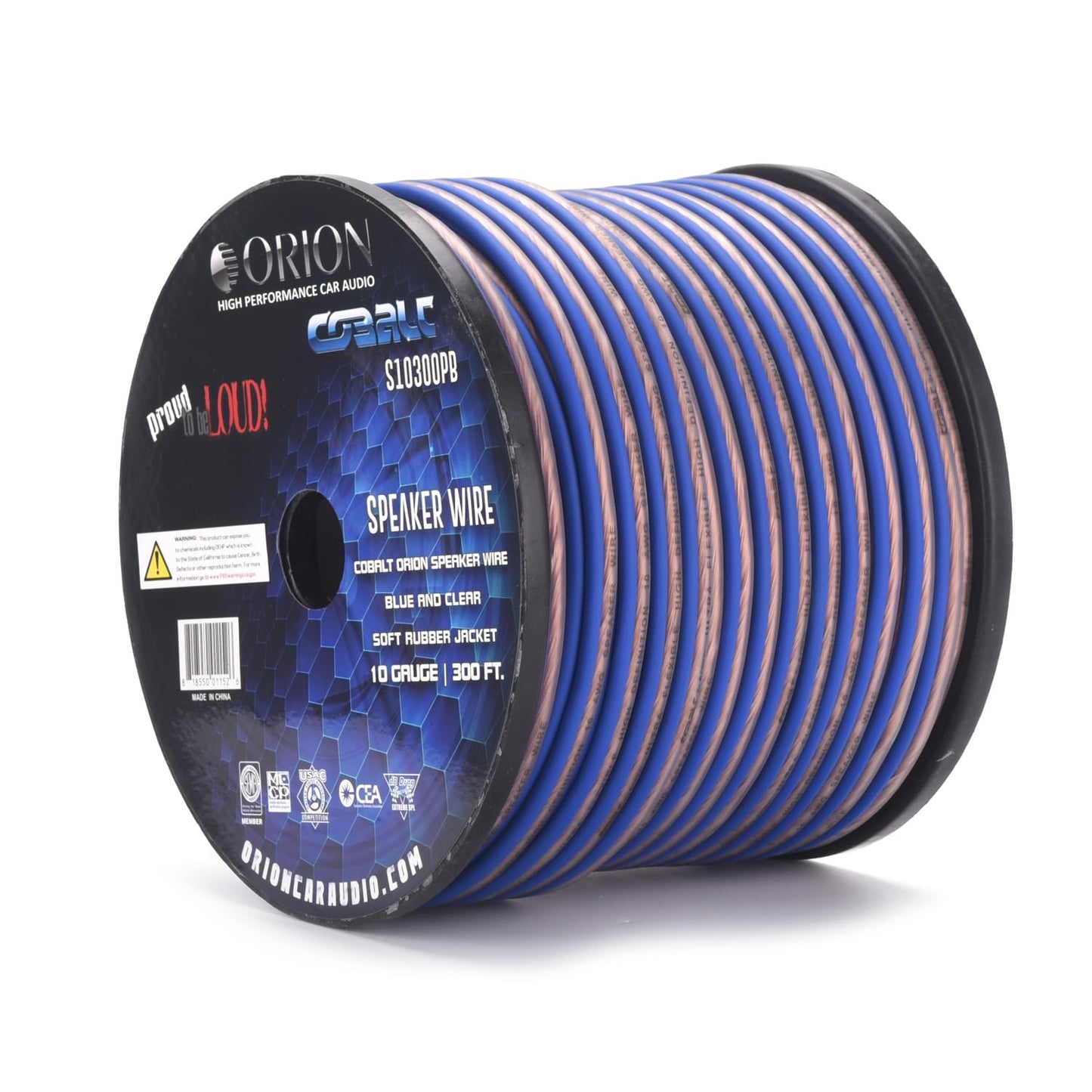 Orion Cobalt S10300PB 10 Gauge AWG (300-Ft Blue/Clear) High Powered Car Speaker Wire Roll, Surround Sound, Home Theater Speakers, RV Audio | 2x10