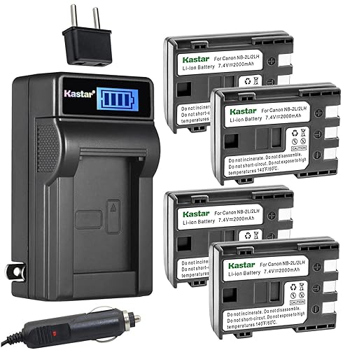 Kastar 4-Pack NB-2L Battery and LCD AC Charger Compatible with Canon NB-2L NB-2LH, NB-2L12 NB-2L14 NB-2L24, BP-2L5, BP-2LH Battery, Canon CB-2LW