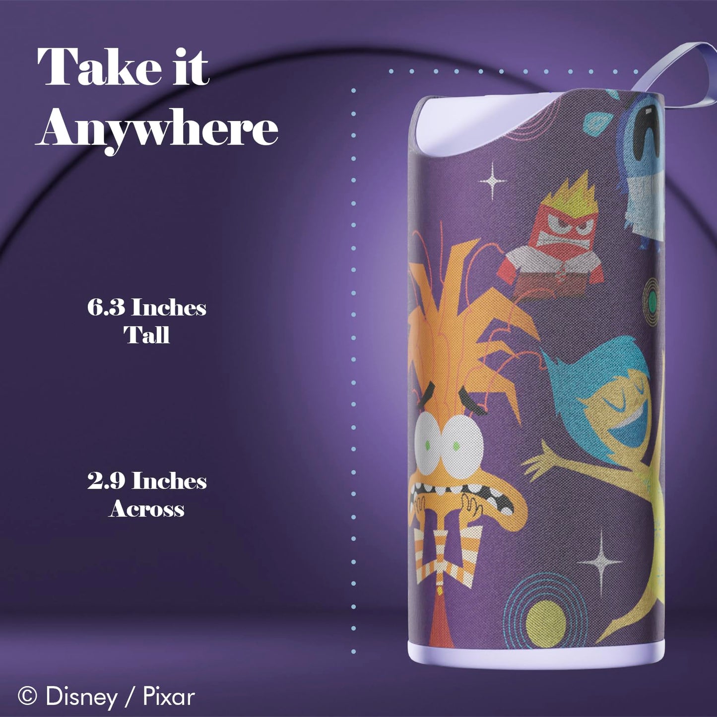 Disney/Pixar’s Inside Out 2 Bluetooth Speaker- Splashproof Wireless Speaker W/ 3 Hrs Playtime/SD Slot/FM Radio- Inside Out 2 Gifts for Women, Men