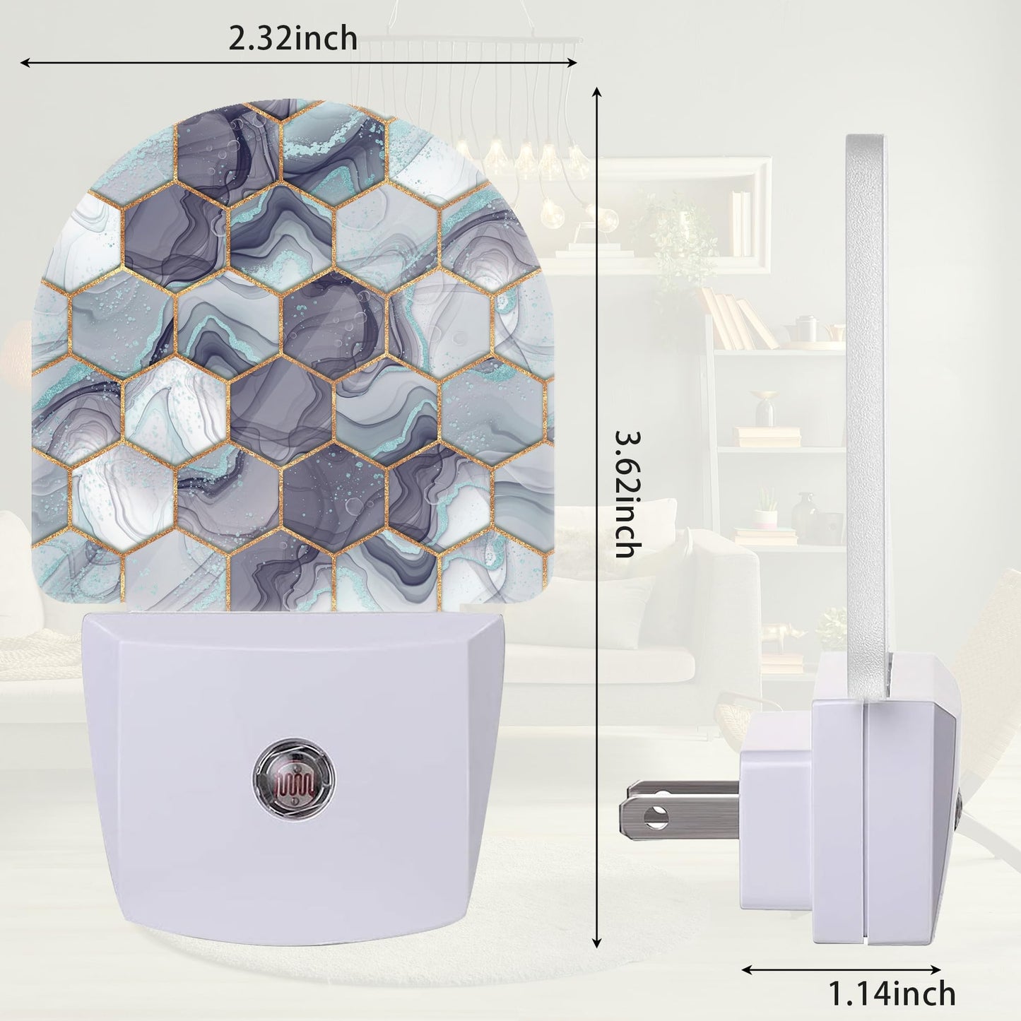 ZTHLL Hexagon Golden Blue Marble Night Light, Night Light Plug into Wall with Dusk to Dawn Sensor, LED Lamp Energy Saving Lights for Men Women Boys