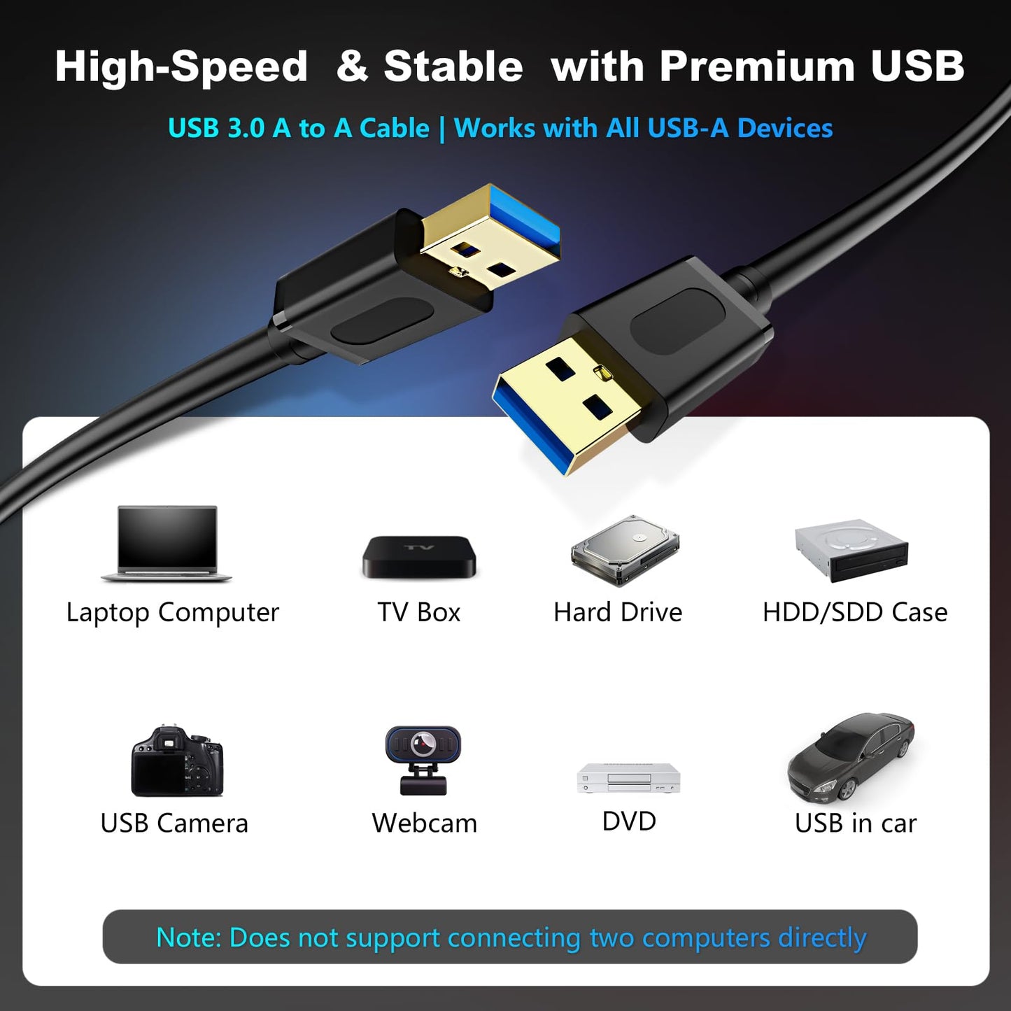 Jelly Tang USB 3.0 Male to Male Cable 1.5Ft,USB to USB Cable with Gold-Plated Connector for Hard Drive Enclosures, DVD Player, Laptop Cooler