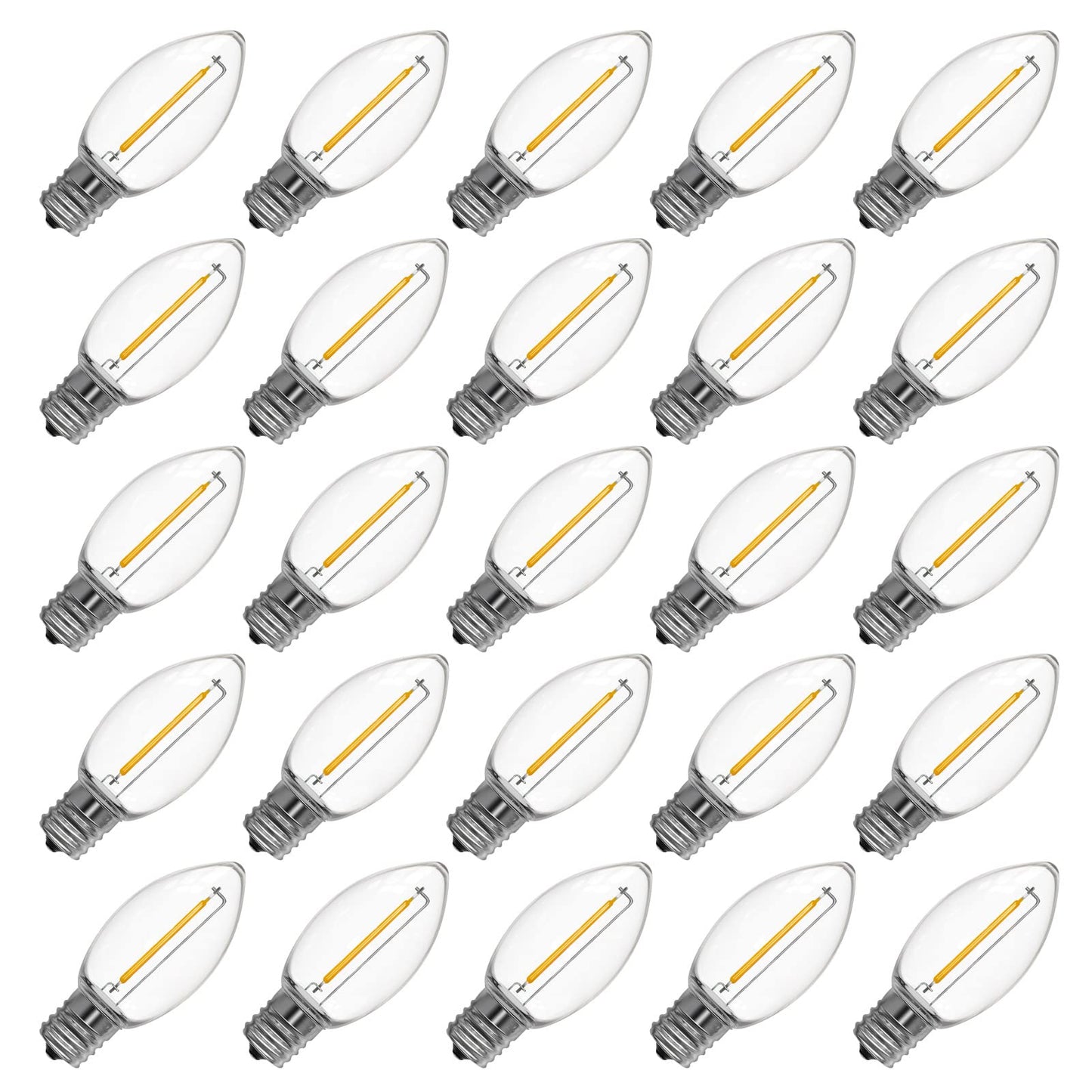 Meconard C9 Led Replacement Christmas Light Bulb, 25 Pack C9 Shatterproof Led Bulbs for Christmas Outdoor String Lights, E17 Intermediate Base