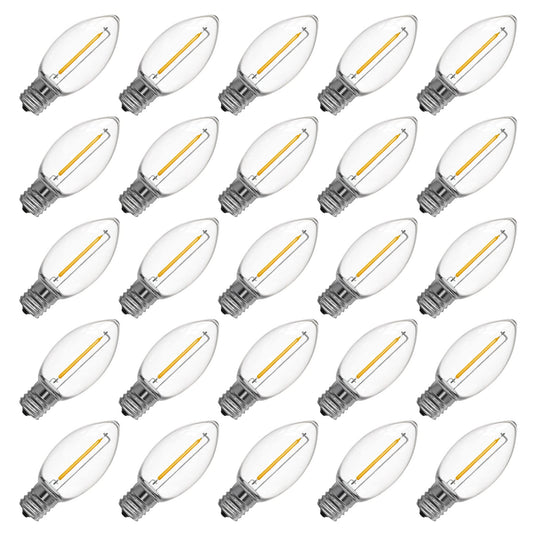 Meconard C9 Led Replacement Christmas Light Bulb, 25 Pack C9 Shatterproof Led Bulbs for Christmas Outdoor String Lights, E17 Intermediate Base