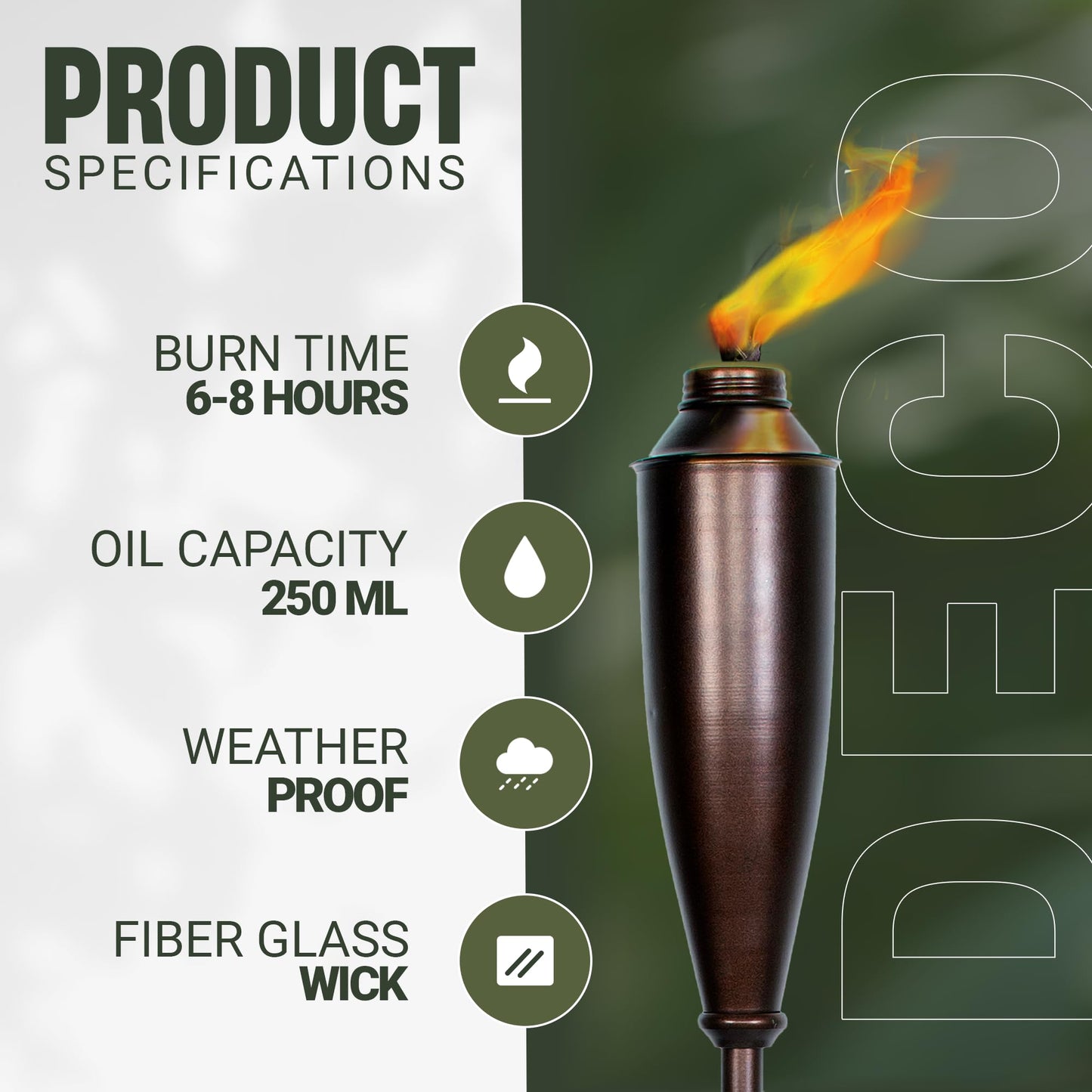 Garden Torches for Outside -Deco Home Pack of 4 Metal Garden Torches Citronella Oil for Outdoor Ambiance - Decorative and Functional Citronella