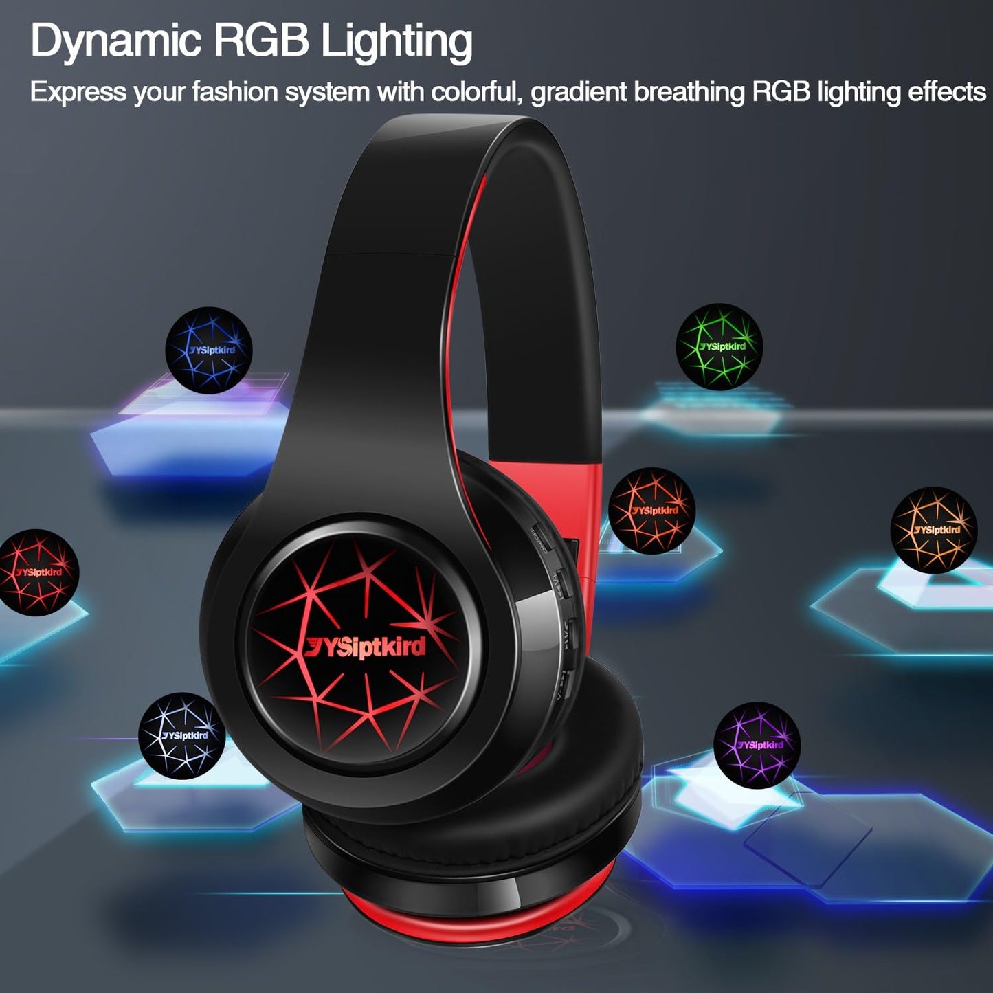 Bluetooth Headphones, Chat- Comfortable Over Ear Stereo Headphones,7 Breathing Led Lights up, Wireless Headset for Adult Teen Kid
