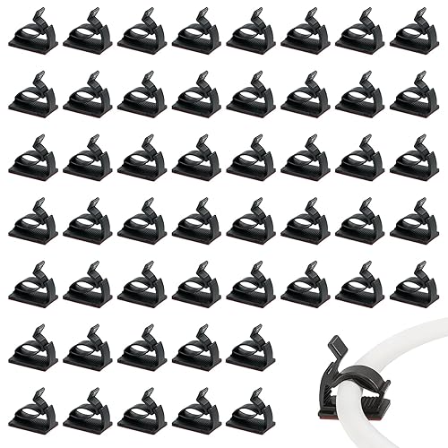 50-Pack Adjustable Adhesive Cable Clips - Sticky Wire Holders and Cord Organizers for Desk, Wall, and Home Office Use