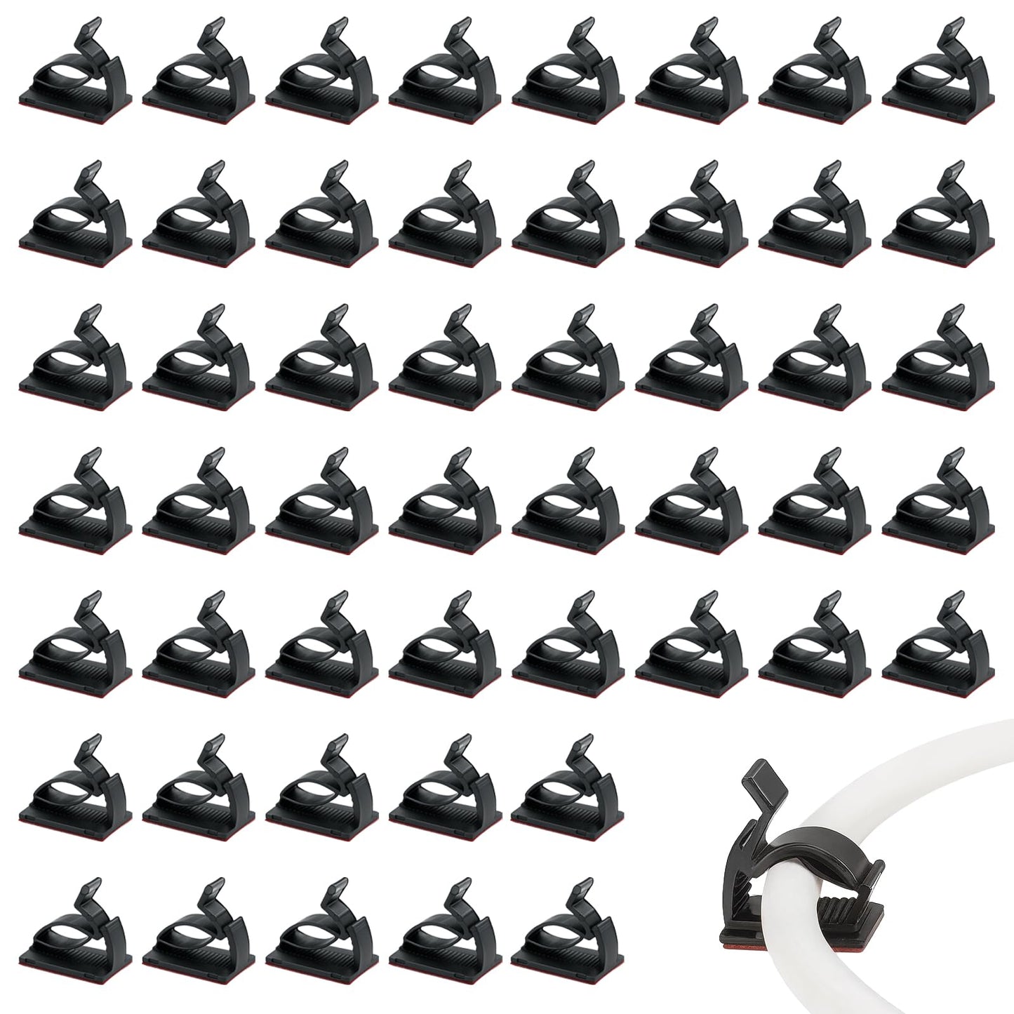 50-Pack Adjustable Adhesive Cable Clips - Sticky Wire Holders and Cord Organizers for Desk, Wall, and Home Office Use