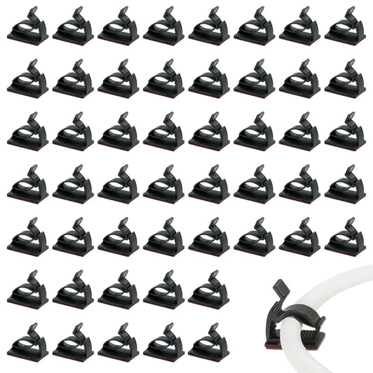 50-Pack Adjustable Adhesive Cable Clips - Sticky Wire Holders and Cord Organizers for Desk, Wall, and Home Office Use