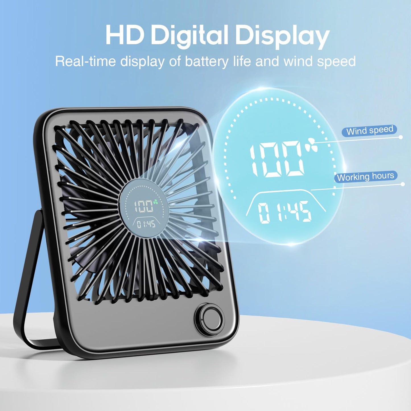 Shintrend Rechargeable Portable Travel Fan - USB Desk Fan with 100 Wind Speeds Small Fan with Digital Display Quiet Desktop Personal Fans for Cruise