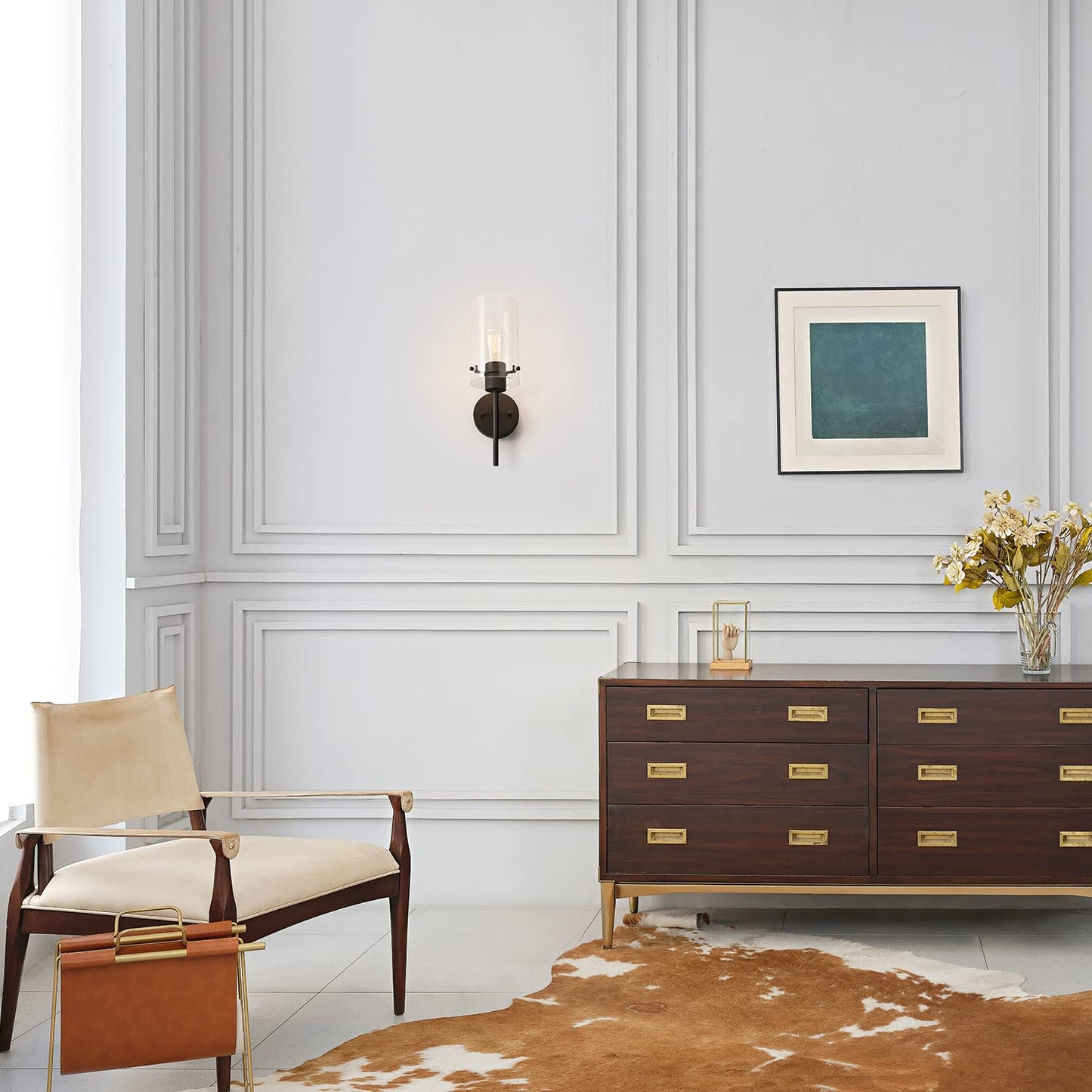 Globe Electric 51860 Pisaq 1-Light Wall Sconce, Matte Black, Clear Glass Shade, Bulb Not Included