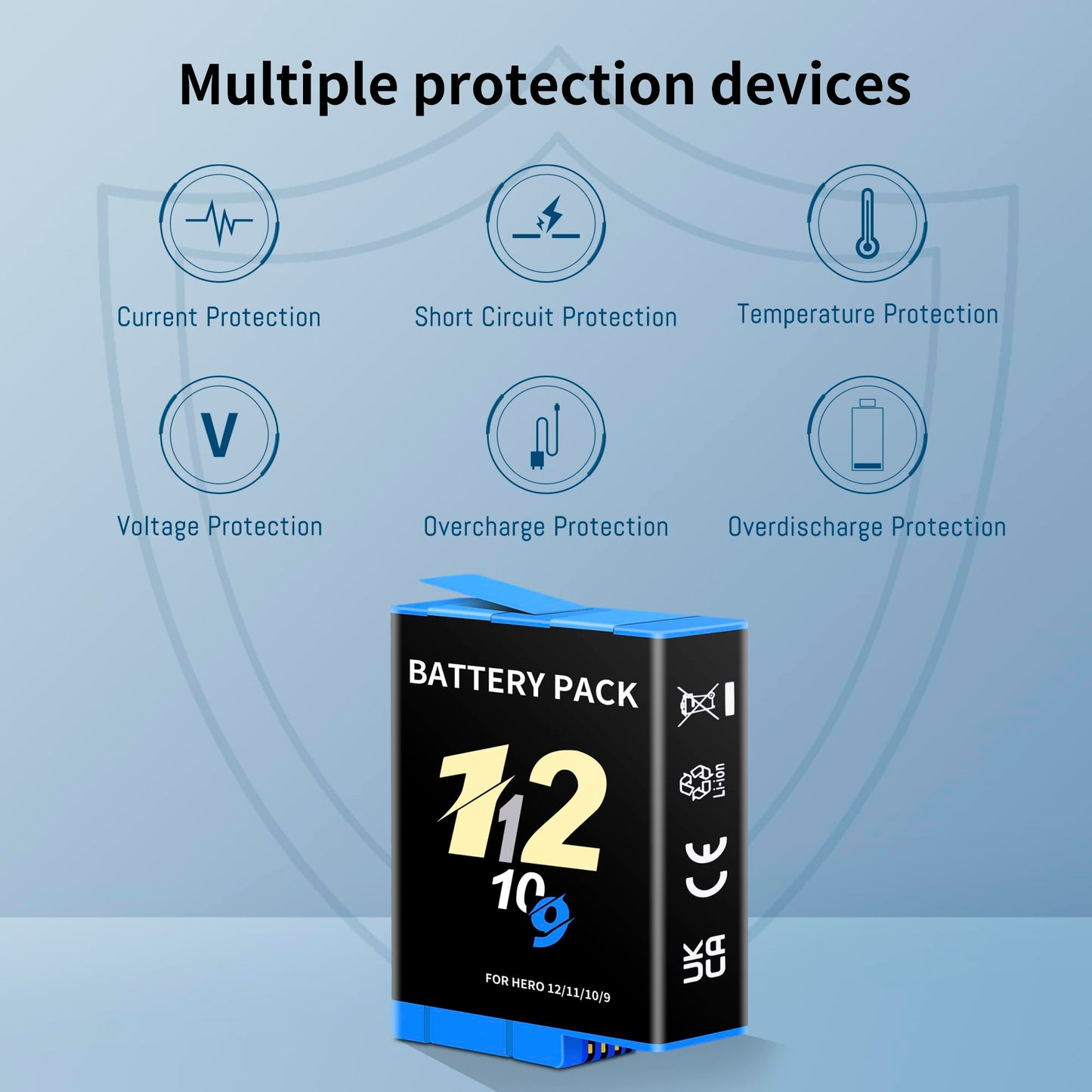 SUGUBU 2 Pack for Hero 12 11 10 9 Black Camera Battery, Compatible with Hero 12/11/10/9 Official Action Cameras Batteries Rechargeable Replacement