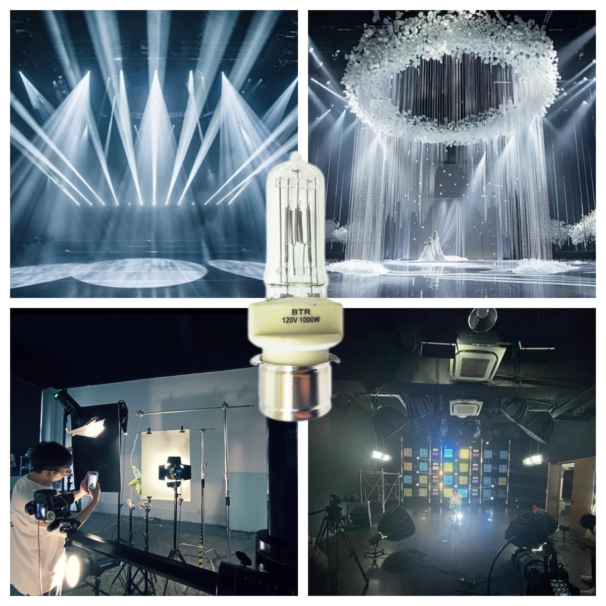 Tawelun 2PCS BTR 1000W 120V Halogen Lamp,T7 Lamp BTR Bulb P28s Base Medium Pre-Focus Based, 3200K High CRI 100 Stage and Studio, Replacement Bulb