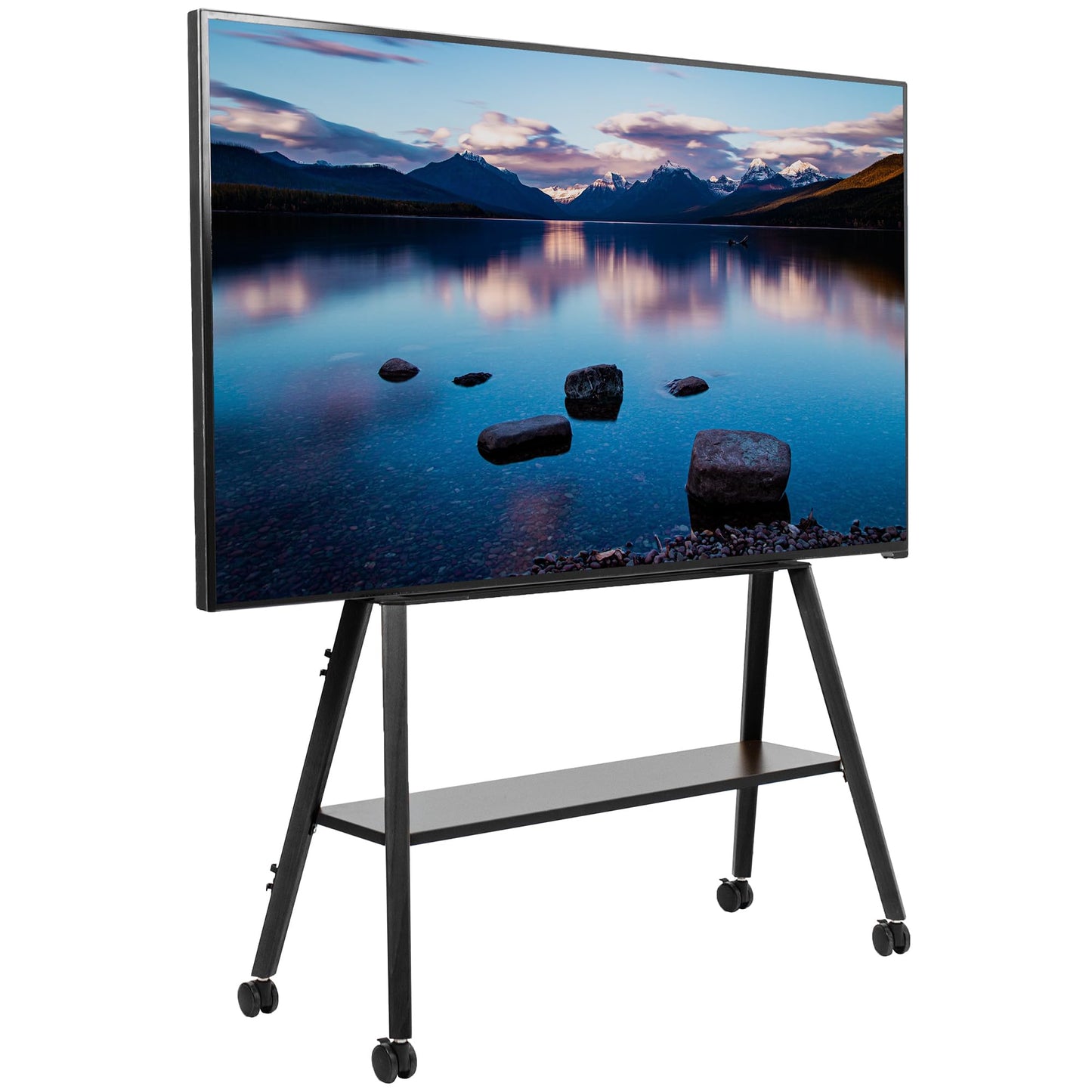 VIVO Rolling Artistic Easel 43 to 75 inch LED LCD Screen Mobile Studio TV Display Stand, Wood Accessory Shelf, Adjustable TV Mount with 4 Legs, Black