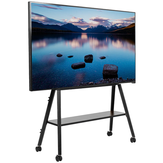 VIVO Rolling Artistic Easel 43 to 75 inch LED LCD Screen Mobile Studio TV Display Stand, Wood Accessory Shelf, Adjustable TV Mount with 4 Legs, Black