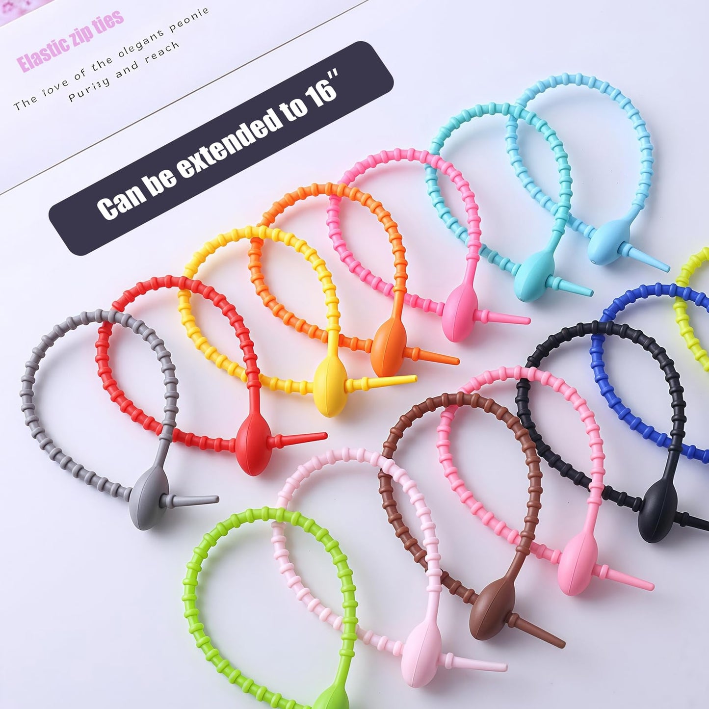 Silicone Zip Ties,Silicone Ties Clips,Reusable Rubber Zip Ties for Cord&Cable, Multi Purpose Twist Ties, Food Sealing Tie, Cable Strap Cord Organizer
