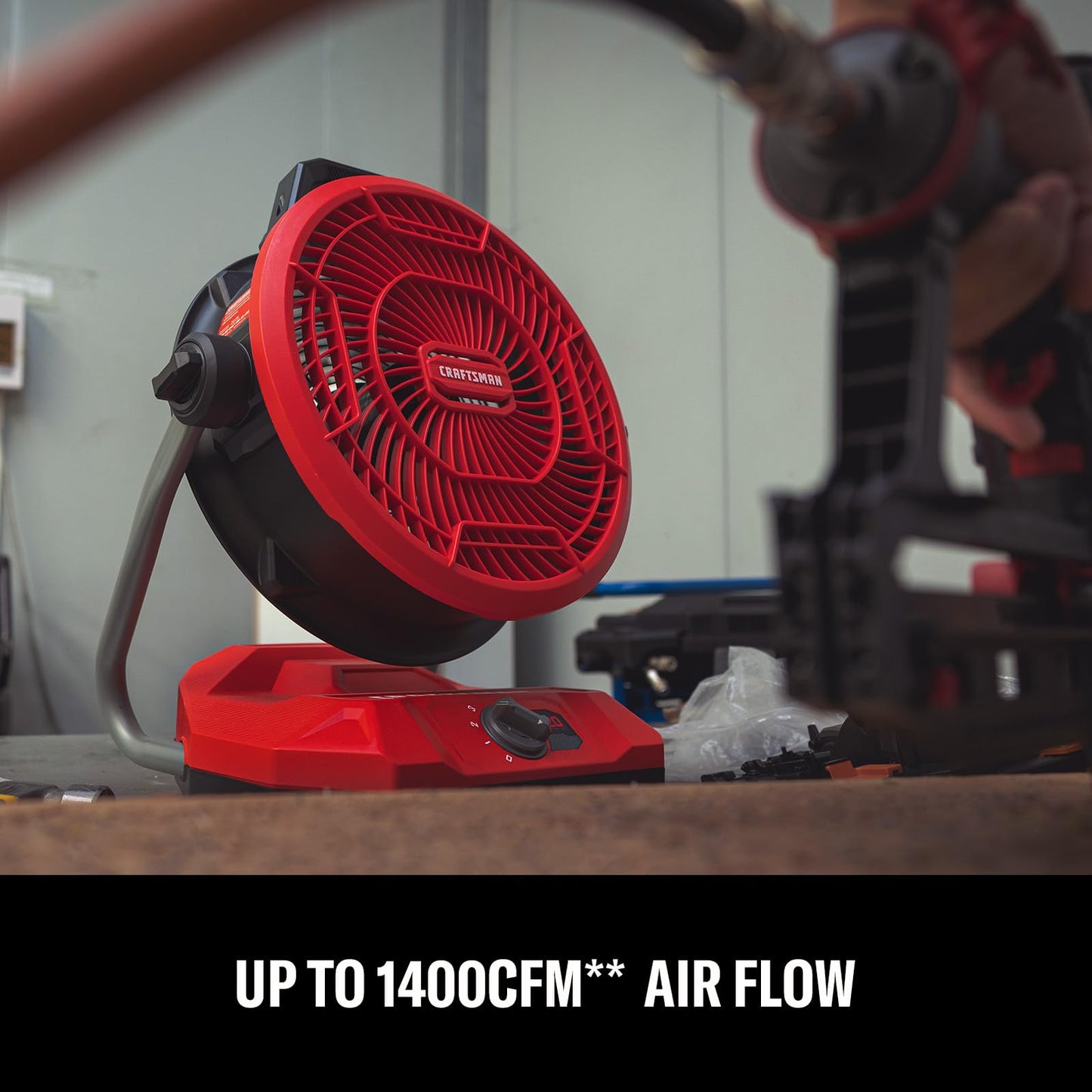 CRAFTSMAN V20 Cordless 12" Portable Fan, Battery Powered Fan, AC/DC Dual Supply, AC Adapter included, 1400 CFM, 3-Speed Settings, 130° Tilt