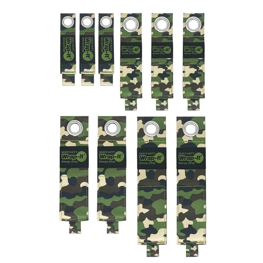 Heavy-Duty Wrap-It Storage Straps - Assorted 10-Pack (Camo) - Hook and Loop Storage Strap, Extension Cord Organizer, Hose, Cable Straps, Rope