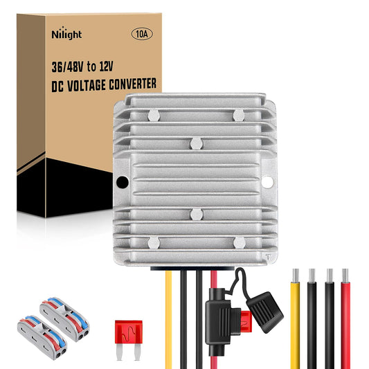 Nilight 48V 36V to 12V Voltage Converter 120W 10A Regulator Step Down to 12VDC Waterproof DC Convert Reducer Power Supply Transformer Module for Golf…