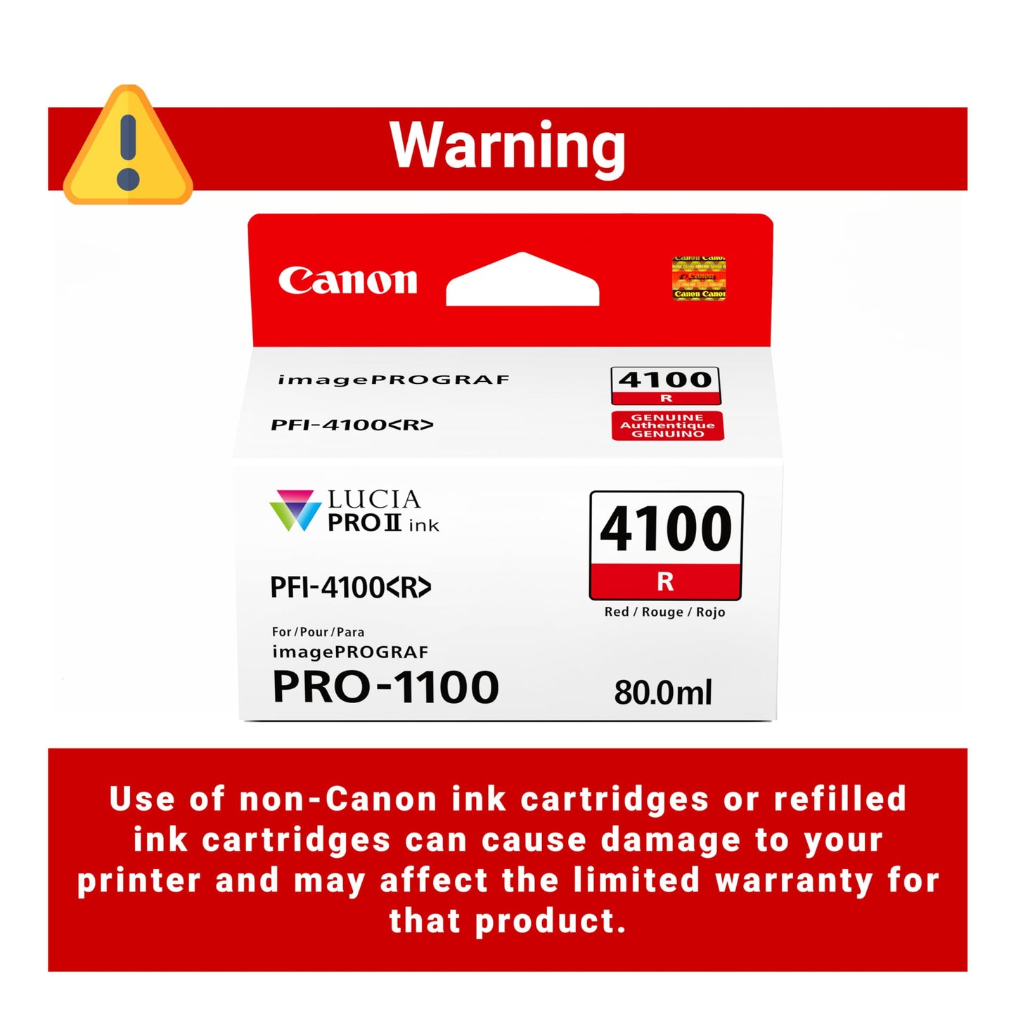 Canon PFI-4100 Genuine Red Ink Tank, Compatible with imagePROGRAF PRO-1100 Printers