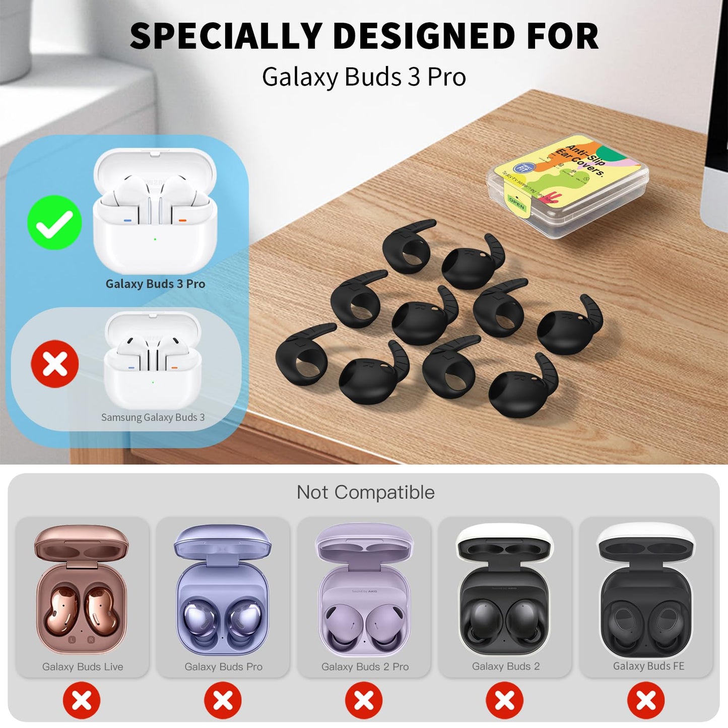 [5 Pairs] Ear Hooks Covers for Samsung Galaxy Buds 3 Pro, Sport Ear Tips Covers Silicone Anti-Slip Anti Scratches Galaxy Buds Pro 3 Earbuds
