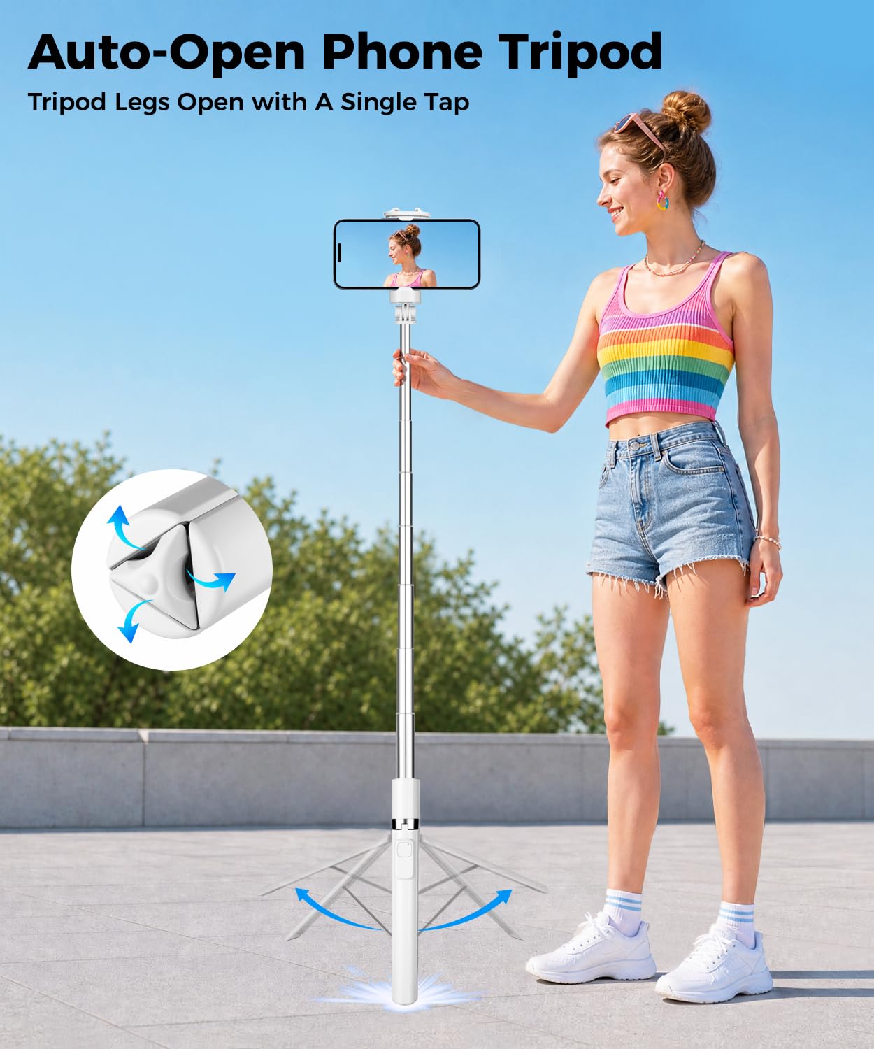 Victiv 68" Phone Tripod, Selfie Stick Tripod with Remote and Fill Light, [Tap-to-Open] iPhone Tripod Stand, Lightweight Cell Phone Stand for Video
