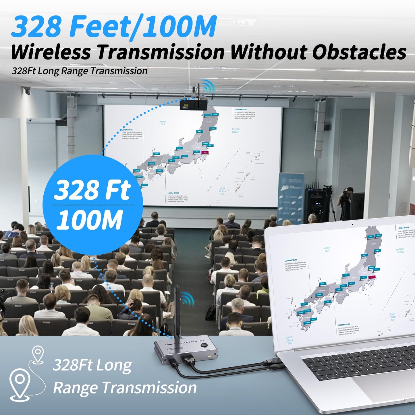 Wireless HDMI Transmitter and Receiver 4K@30Hz HDMI Wireless Extender Kit 328Ft/100M 4K Video & Audio Sender and Receiver for Casting Video & Audio