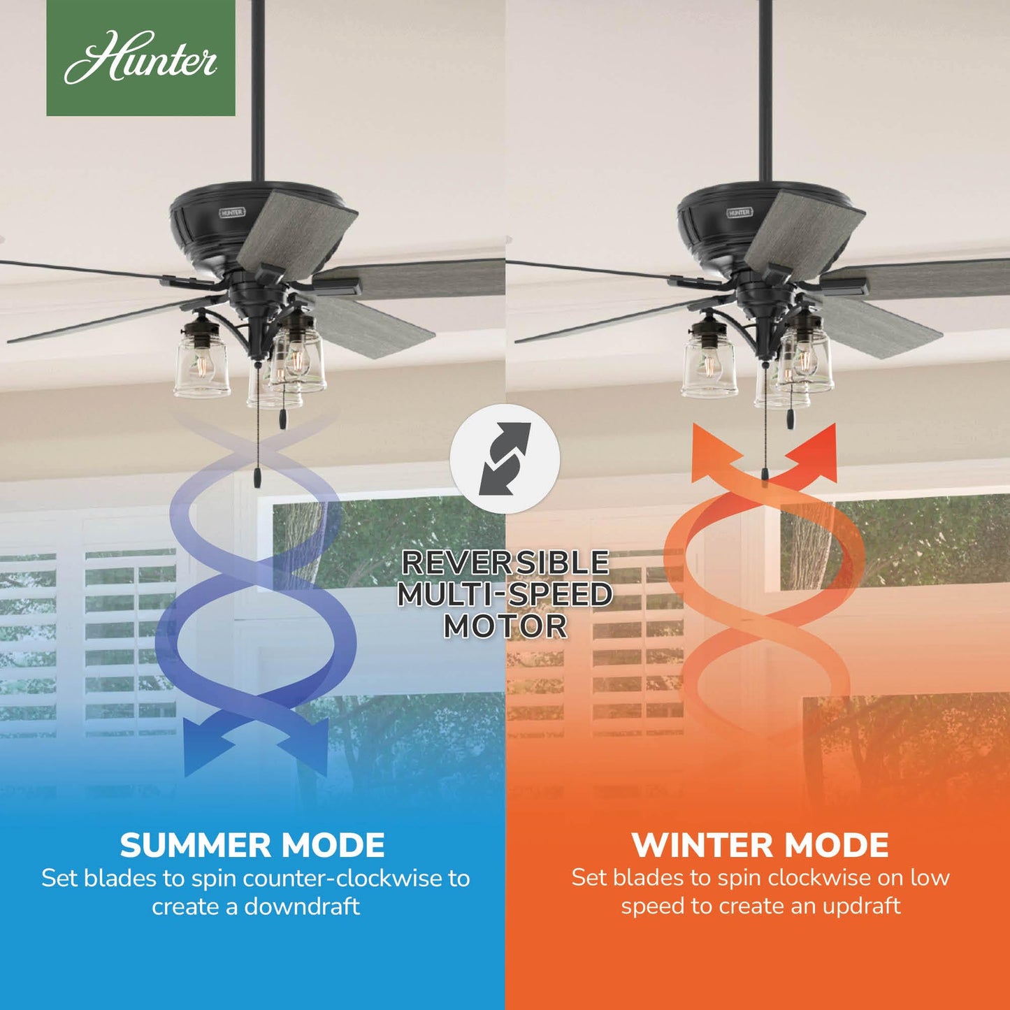 Hunter Fan 54 Inch Traditional Matte Black Finish Indoor Ceiling Fan With LED Light Kit and Pull Chain (Renewed)