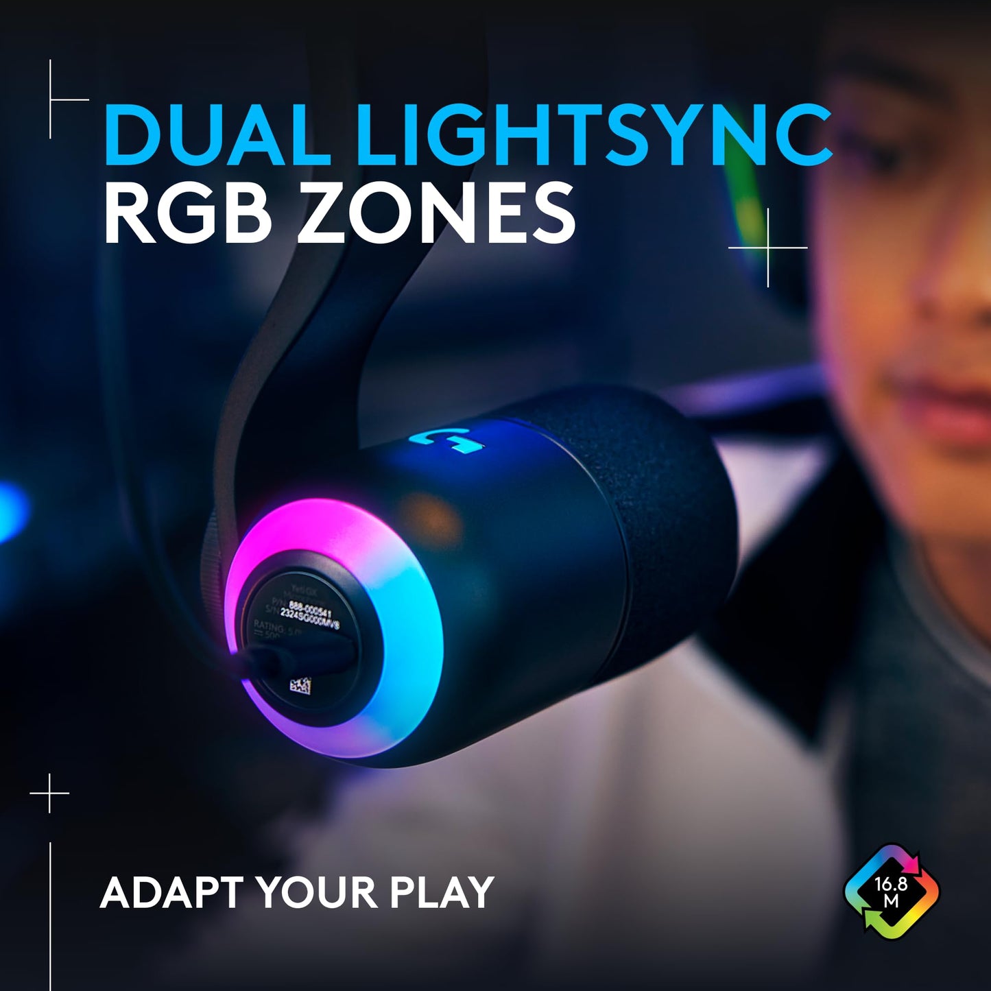 Logitech G Yeti GX Dynamic RGB Gaming Microphone with LIGHTSYNC, USB Mic for Streaming, Supercardioid, USB Plug and Play for PC/Mac - Black