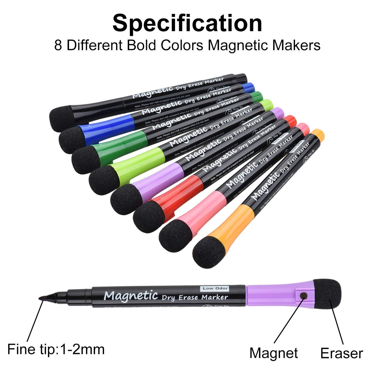 Magnetic Dry Erase Markers, (8 Pack) Dealkits Low Odor White Board Markers Whiteboard Markers with Erasers for Kids Teacher Supplies for Classroom