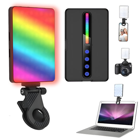 Clip-On Selfie Light, 138 LED, CRI 95+2000mAh, Portable, 3 Light Modes+RGB, with Cold Shoe Mount & Camera Tripod, for Phone iPhone Cameras Webcam