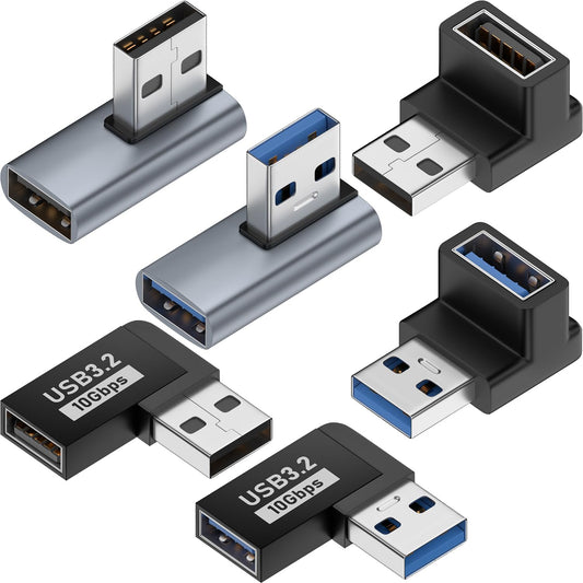 Warmstor 6 Pack 10Gbps USB 3.1 Male to Female Adapter Up Down Left Right 90 Degree Right Angle USB Cable Extension Connector 6 Types Support 3A…