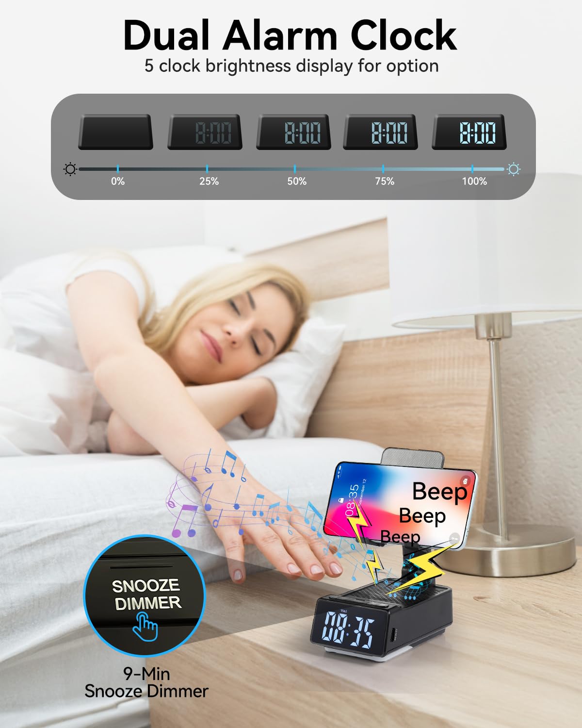 Father's Day Gifts for Dad, Birthday Gifts for Men, 7 in 1 Phone Stand Bluetooth Speaker with Alarm Clock, Wireless Charger, Light, USB Playback