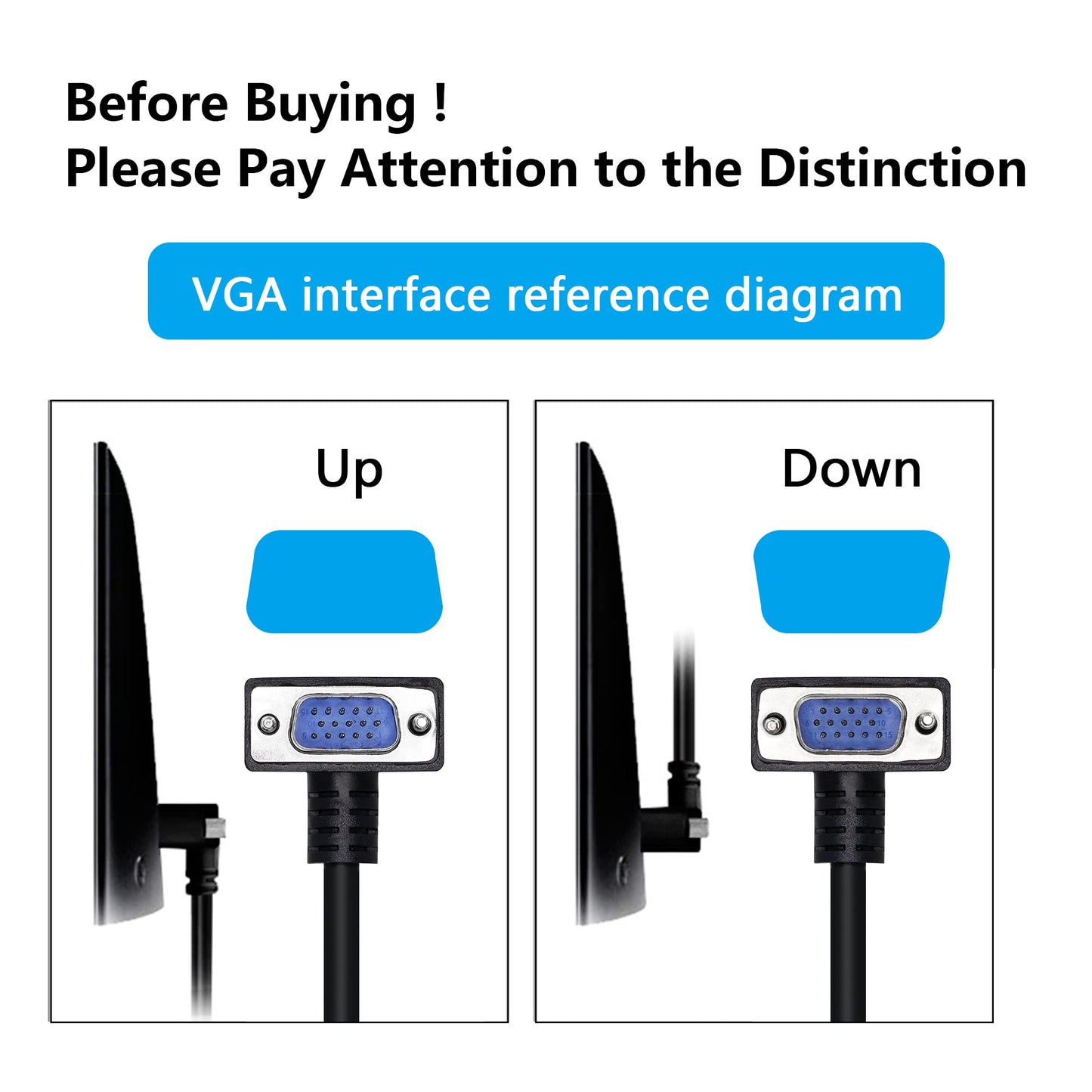 RIIEYOCA 90 Degree VGA Cable, 0.5M (Up), Supports 1080P Full HD, Connects VGA Devices