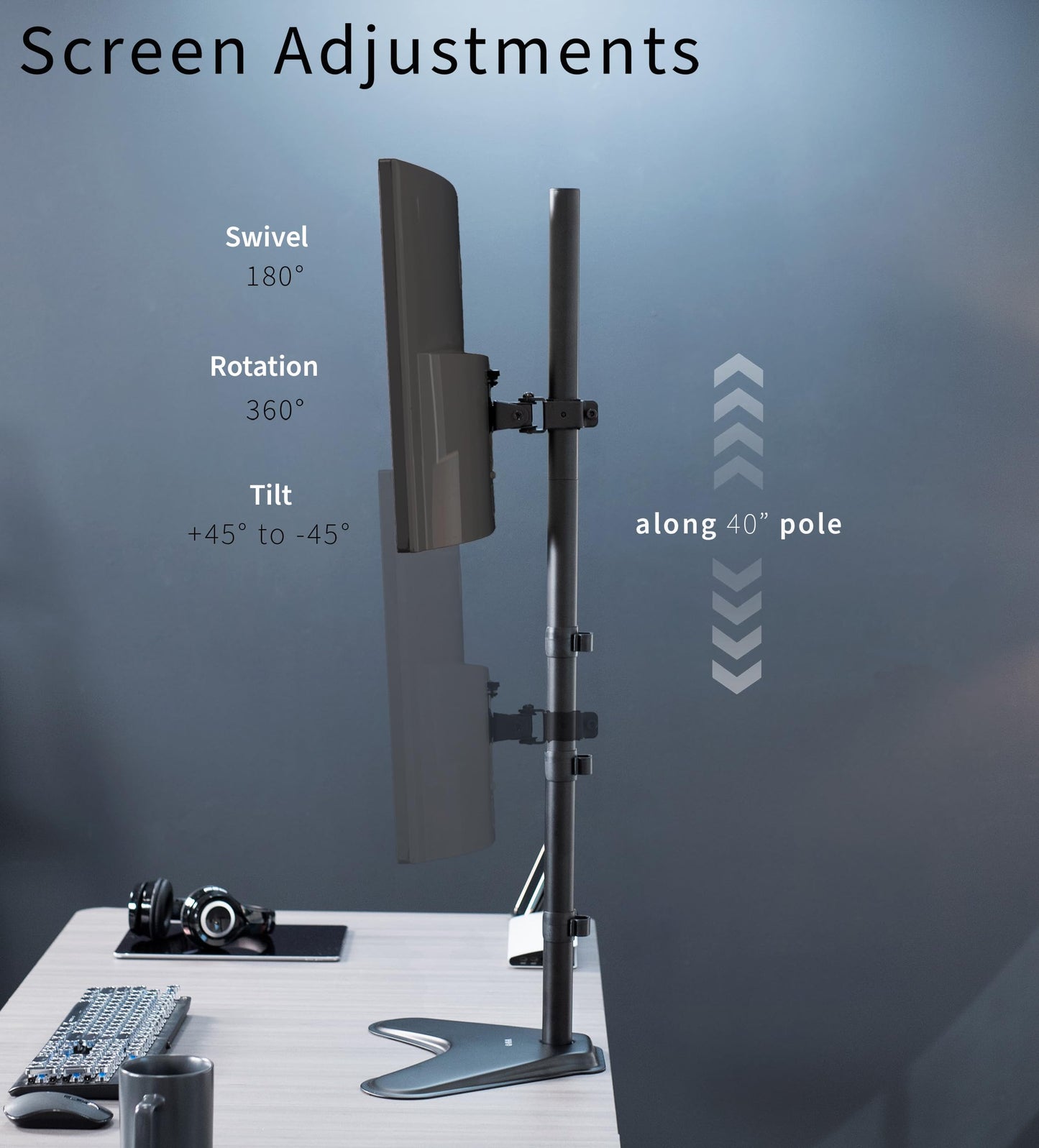 VIVO Extra Tall Single LCD Computer Monitor Free-Standing Adjustable Desk Stand for 1 Screen up to 27 inch, STAND-V011H