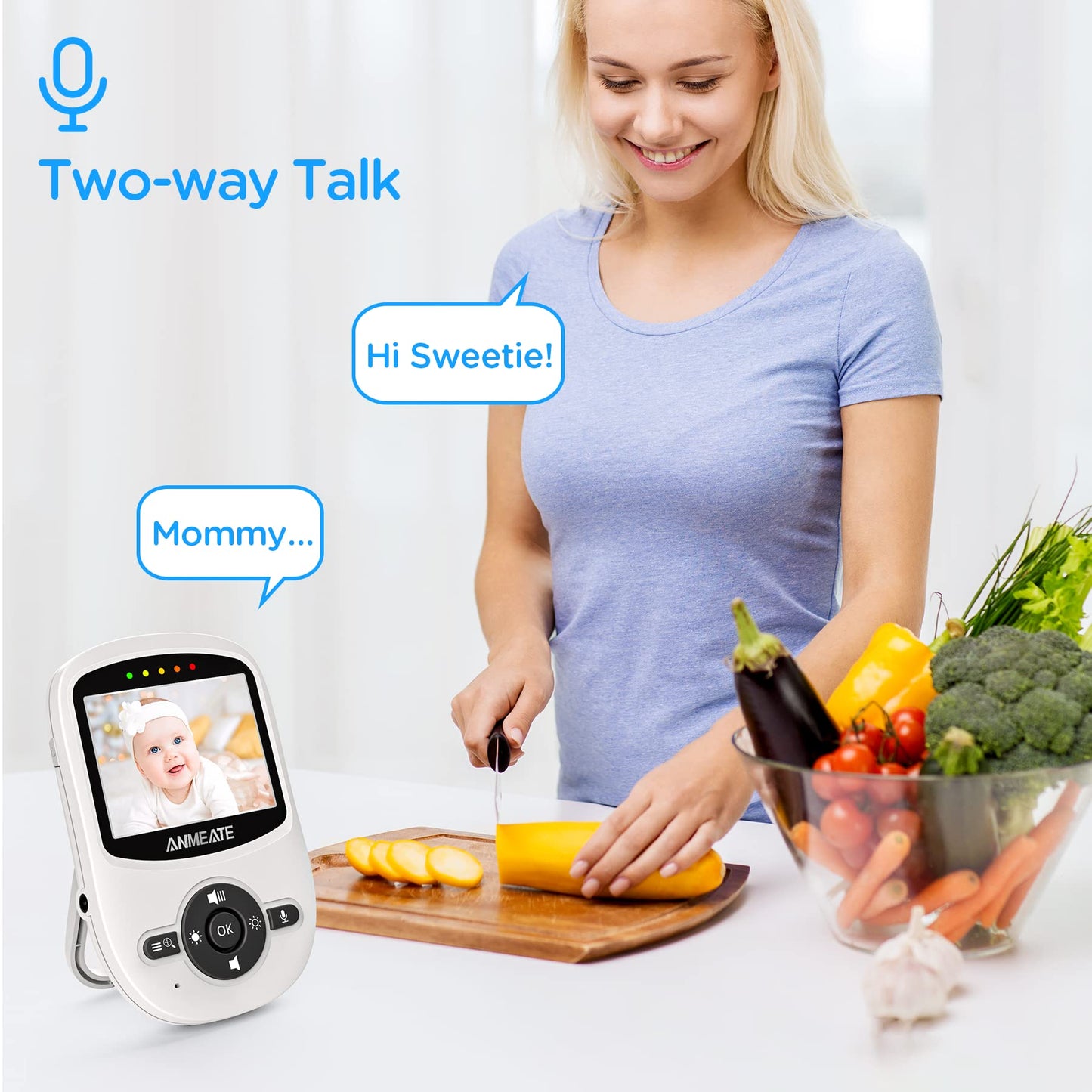 ANMEATE Video Baby Monitor with Digital Camera, Digital 2.4Ghz Wireless Video Monitor with Temperature Monitor, 960ft Transmission Range, 2-Way Talk