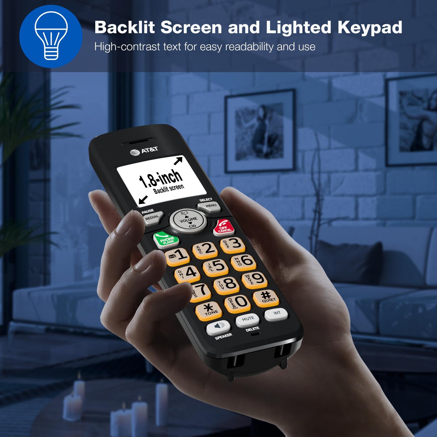 AT&T 3-Handsets Landline Home Phone with Caller ID/Call Waiting, Cordless Phone DECT 6.0 Full-Duplex Handset Speakerphone, Backlit Keypad and Display