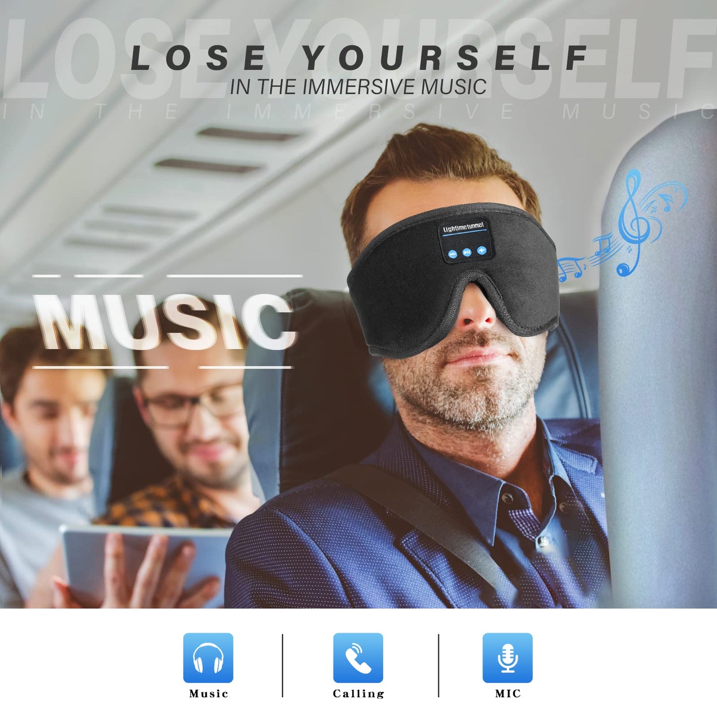Sleep Headphones, Bluetooth 5.0 Wireless 3D Eye Mask, Lightimetunnel Washable Sleeping Headphones for Side Sleepers With Adjustable Ultra Thin Stereo…