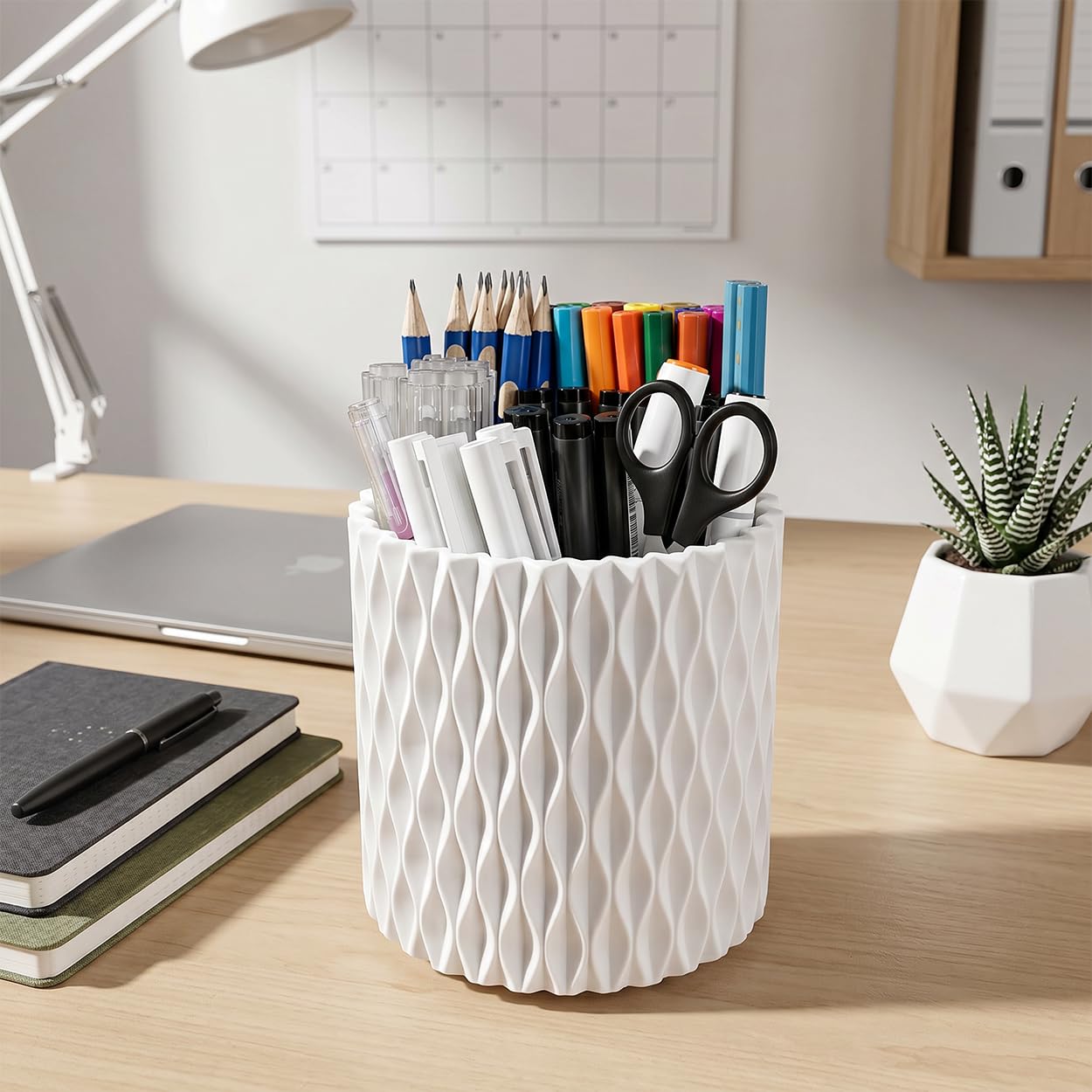 Lebenrich Rotating Pen Holder for Desk, 5 Slots Easthetic Pencil holder Desk Organizer Supplies and Accessories for Women Girls, Pencil Cup for Office