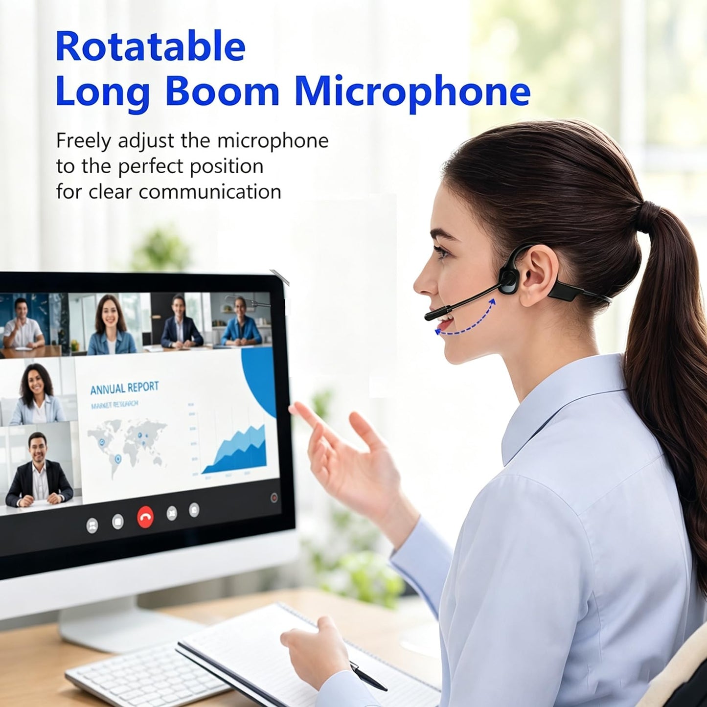 Open-Ear Headphones with Noise-Canceling Mic, Bone Conduction Headphones