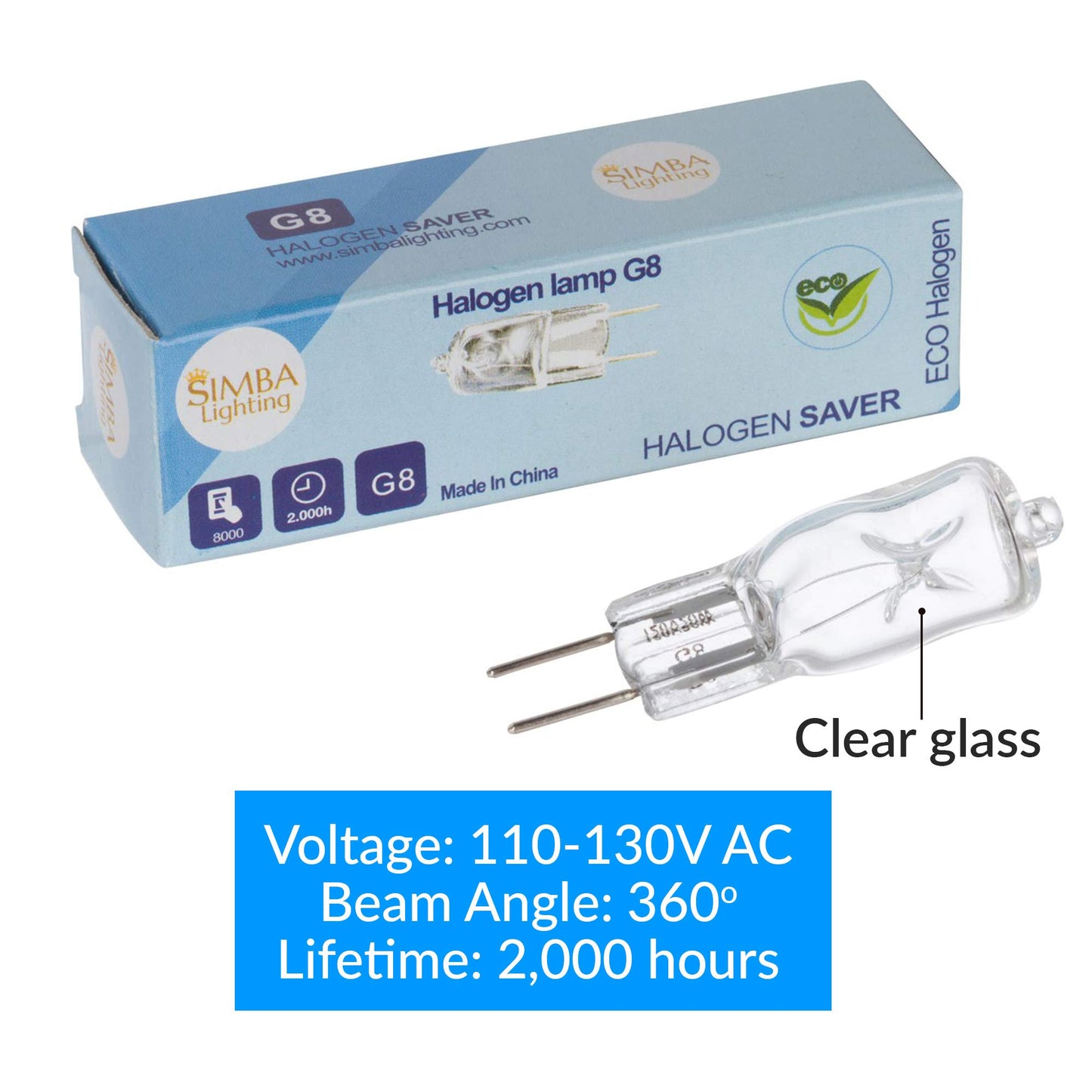Simba Lighting Halogen Light Bulb G8 T4 35W JCD Bi-Pin 120V, 2700K, 10 Pack