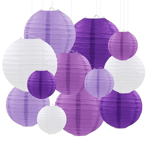 FUGUIR Purple Paper Lanterns Party Decorations, Hanging Round Paper Lanterns for Bachelorette Engagement Wedding Baby Bridal Purple Birthday