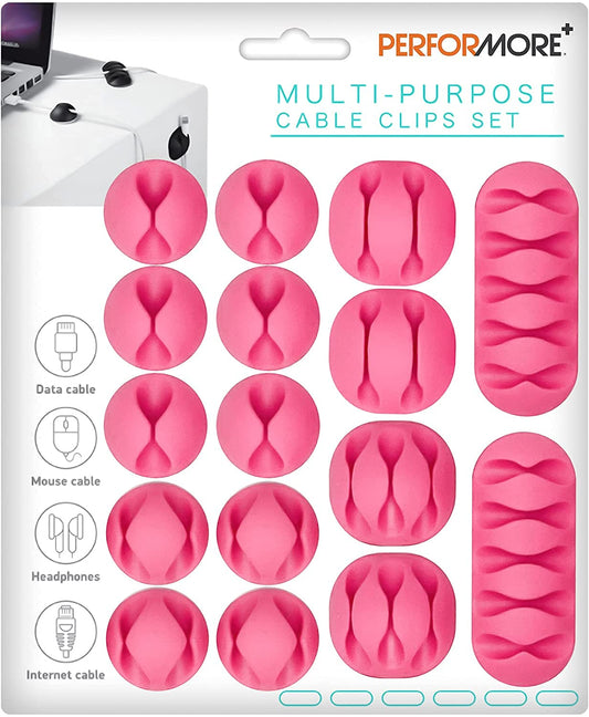 PERFORMORE 16 Pack of Cable Clips Cord Organizer, Pink Self-Adhesive Cord Holders for Cable Management, Multipurpose Wire Charger Organizer Clips