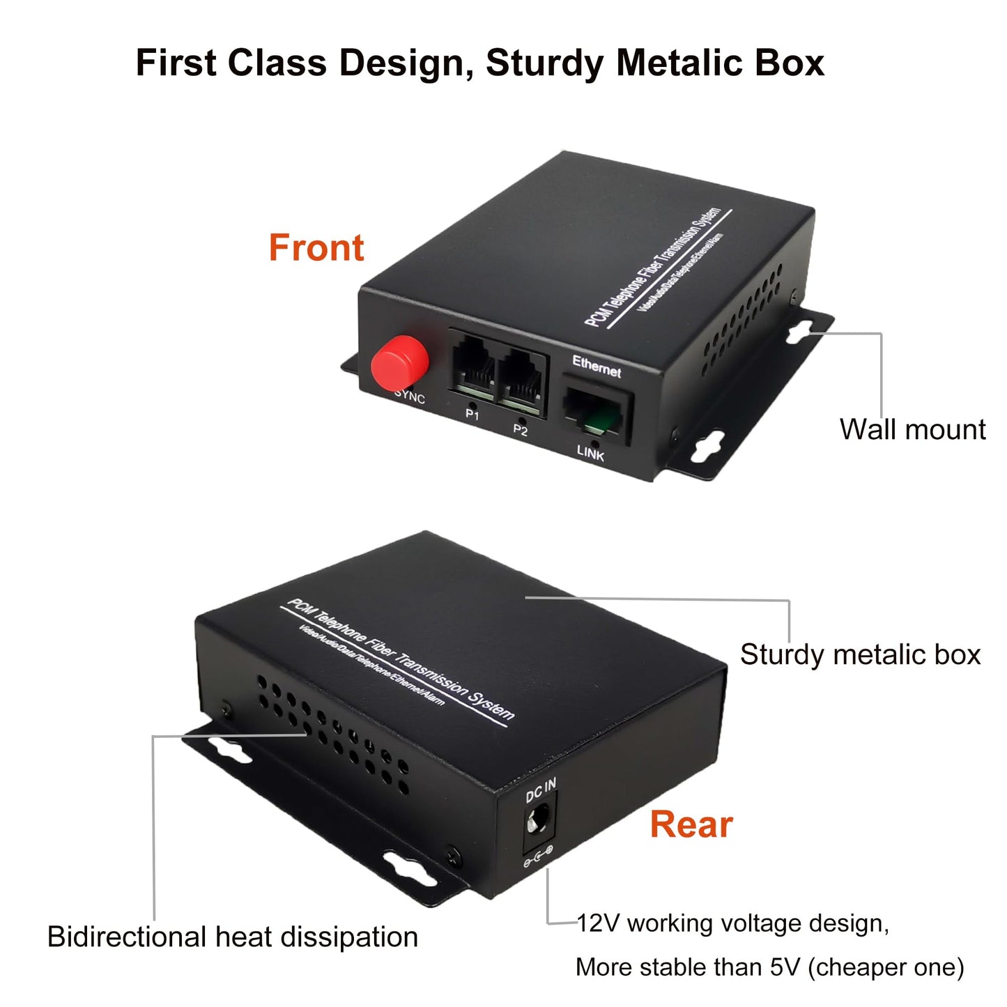 Hebbeko 2 Channels POTS Telephones and 10/100Mbps Ethernet Over Fiber Optic Extenders FC-FC Singlemode up 20Km Support Called id Ring and Fax No Delay