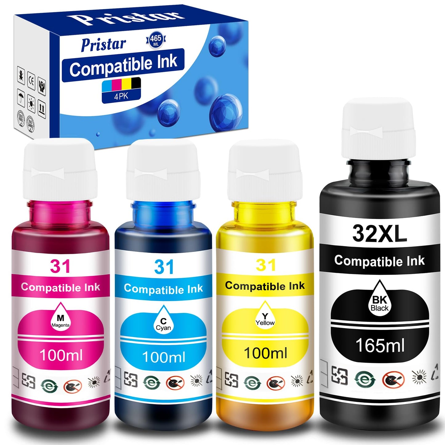 Pristar Compatible with HP 31 32XL Ink Bottle Set Compatible with HP Smart Tank 7301 7001 7602 5000 6001 5101 5102 5103 Plus 651 551 455 457 450