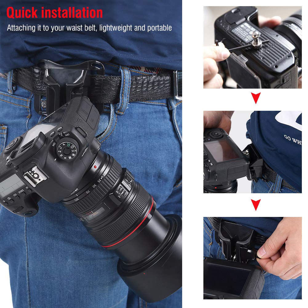 Acouto Belt Buckle for Camera, DSLR Camera Plastic + Metal Hanger 1/4in Screw Mount Quick Release Waist Belt Buckle Holder